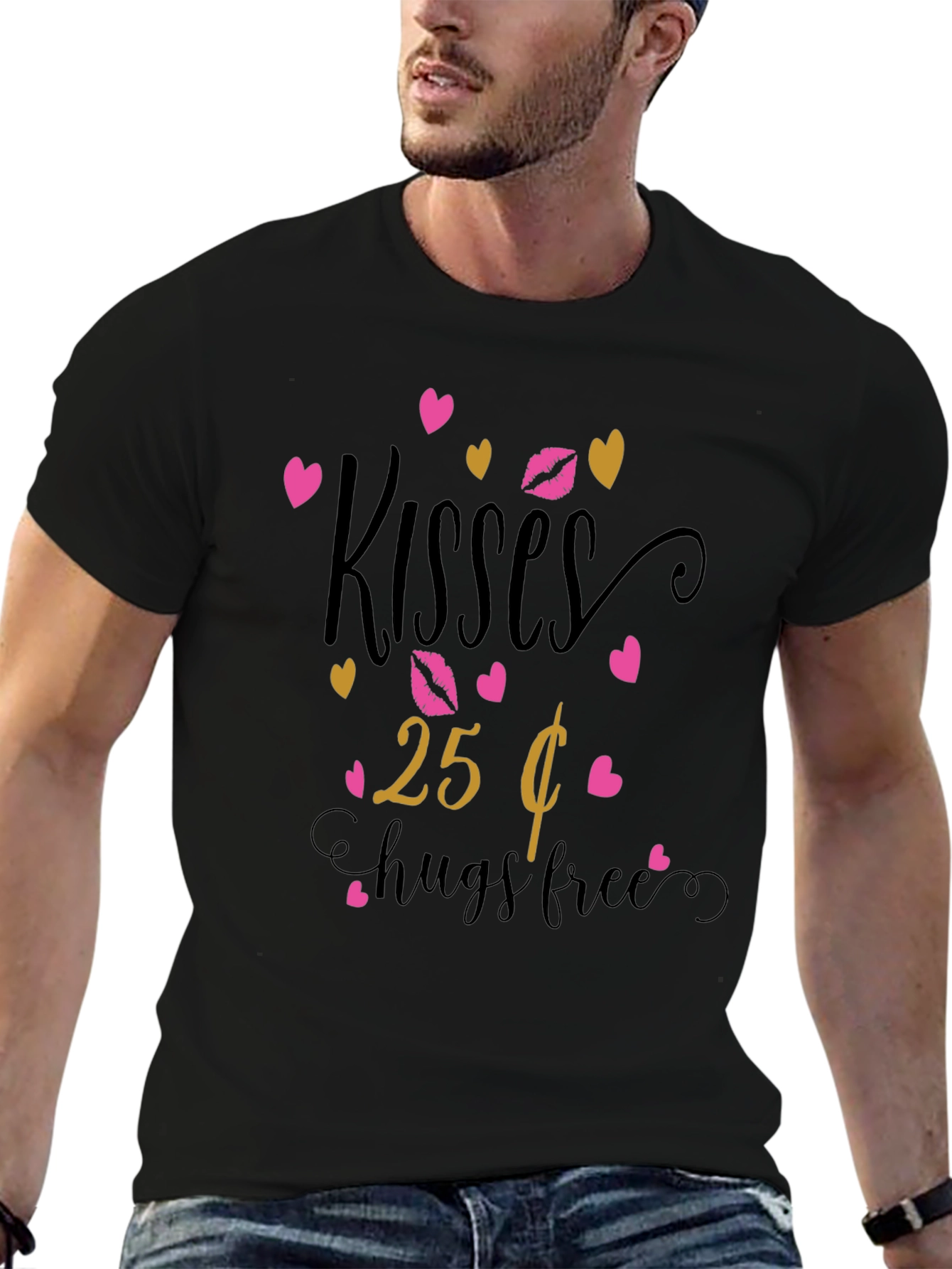 Black Kisses 25 Cents Hugs Free Graphic T-Shirt view 6