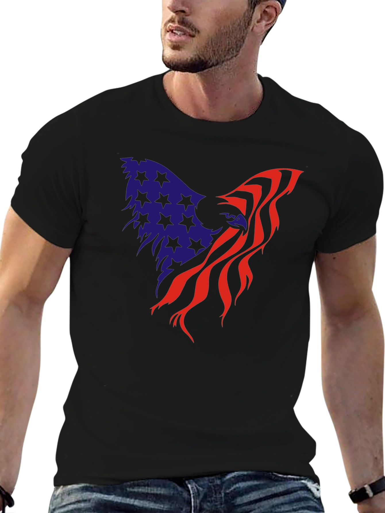 Black American Flag Eagle Graphic Tee - Patriot T-Shirt view 6