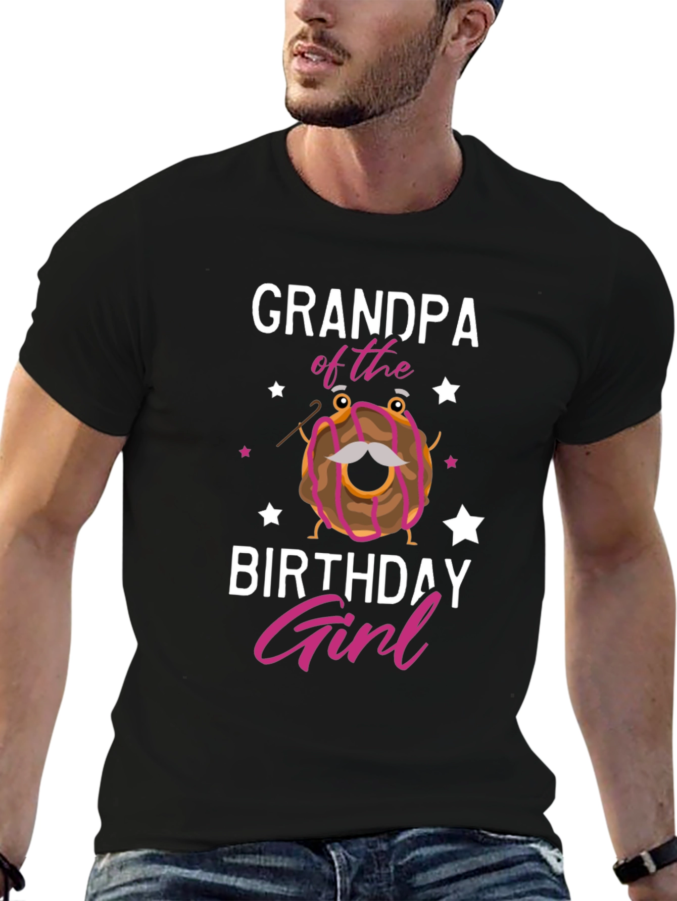 Black Grandpa of the Birthday Girl T-Shirt, Novelty Donut Tee view 6