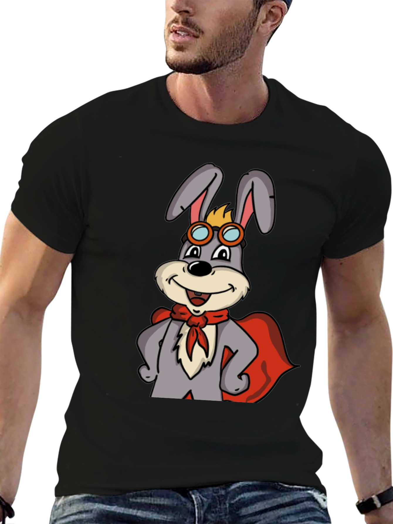 Black Superhero Rabbit T-Shirt view 6