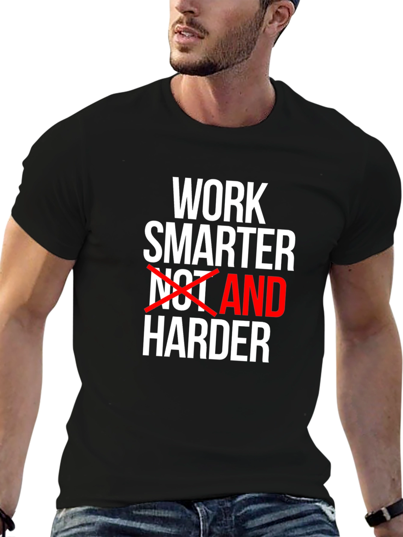 Black Work Smarter Motivational T-Shirt view 6