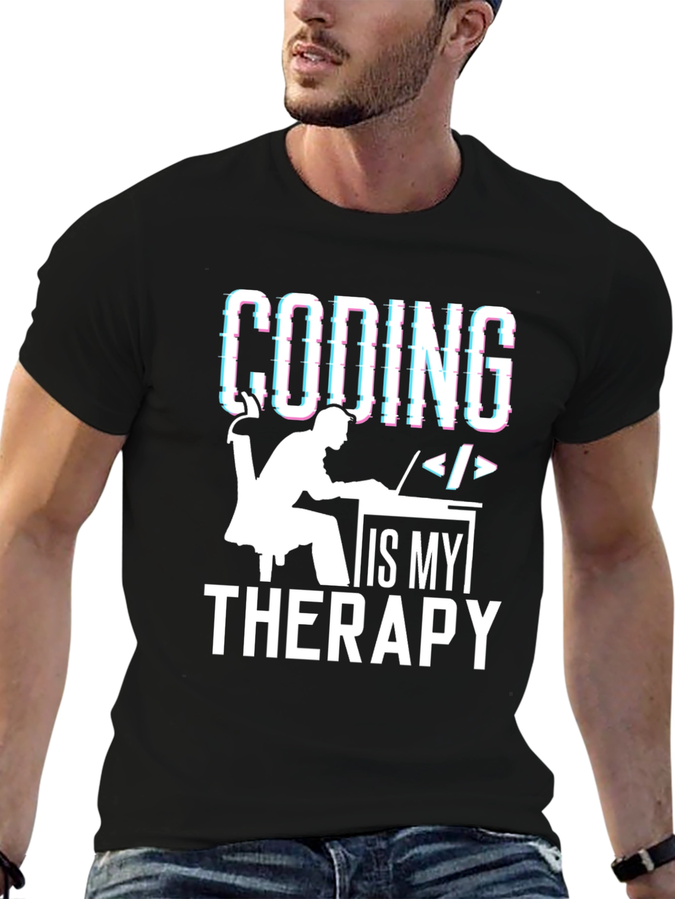 Black Coding is My Therapy T-Shirt Programmer Gift view 6