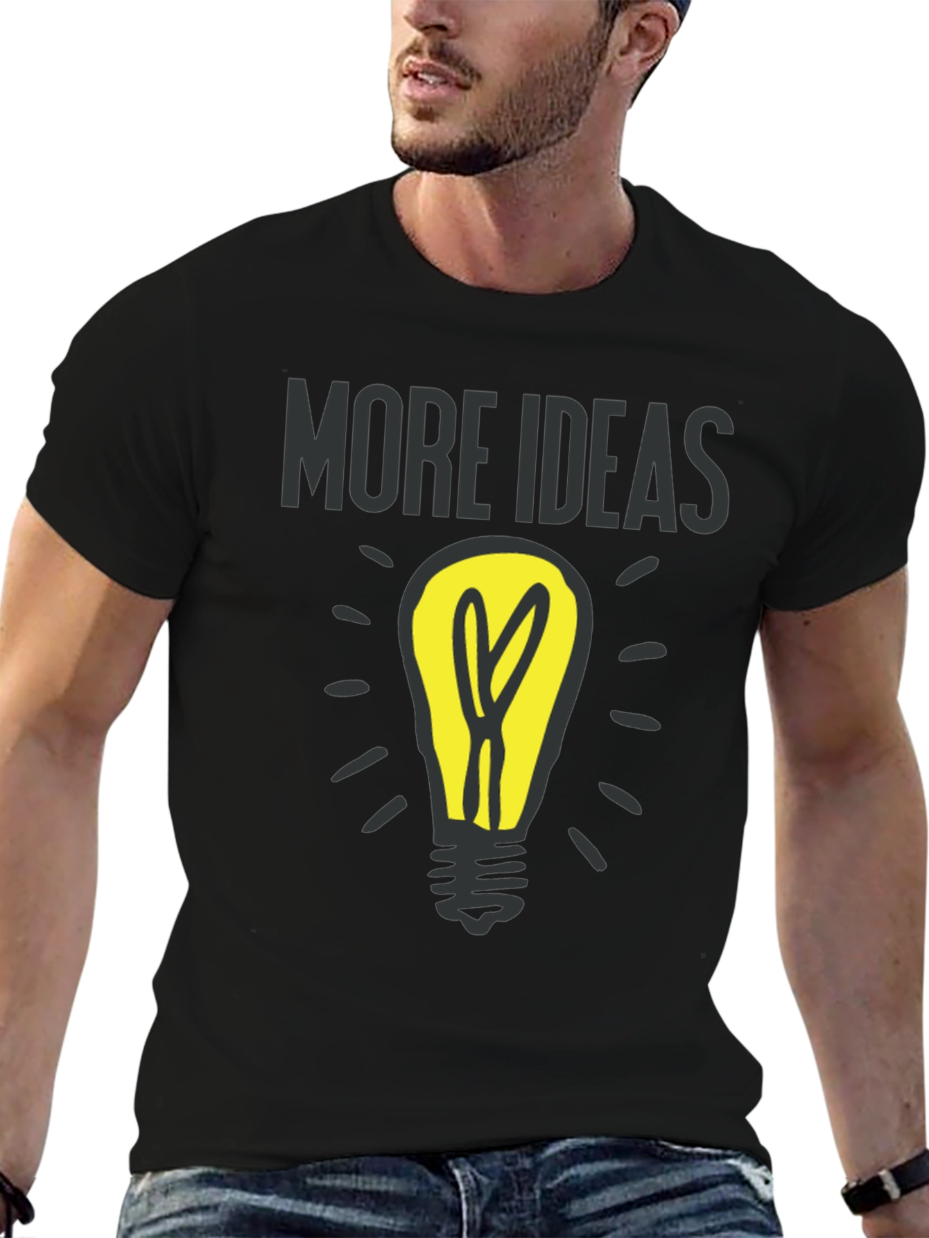 Black More Ideas Light Bulb Graphic T-Shirt view 6