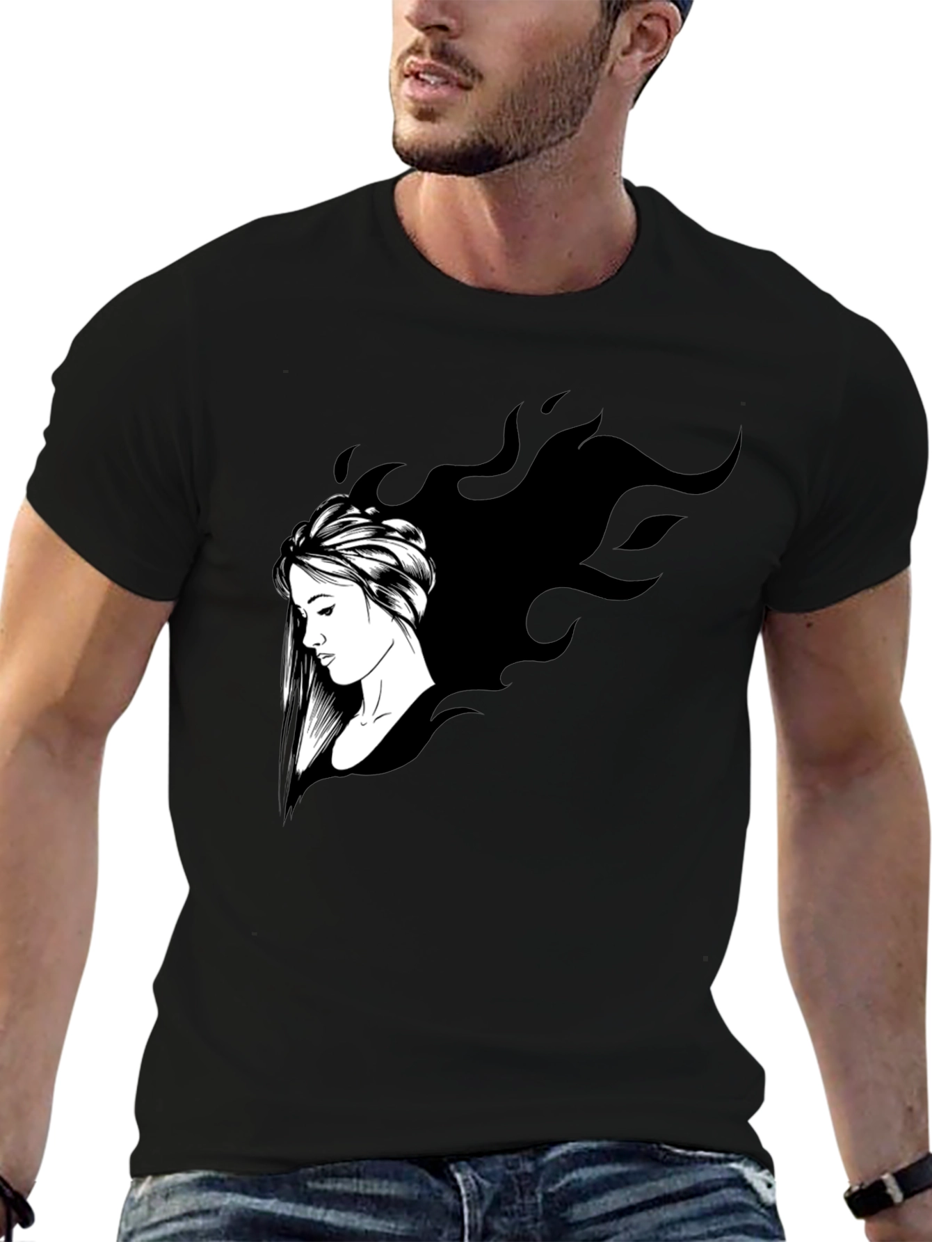 Black Stylish Black Graphic T-Shirt - Woman Design view 6
