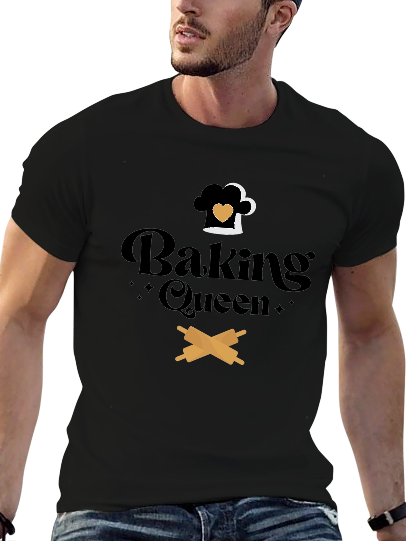 Black Baking Queen Graphic Tee - Chef Hat & Rolling Pins view 6