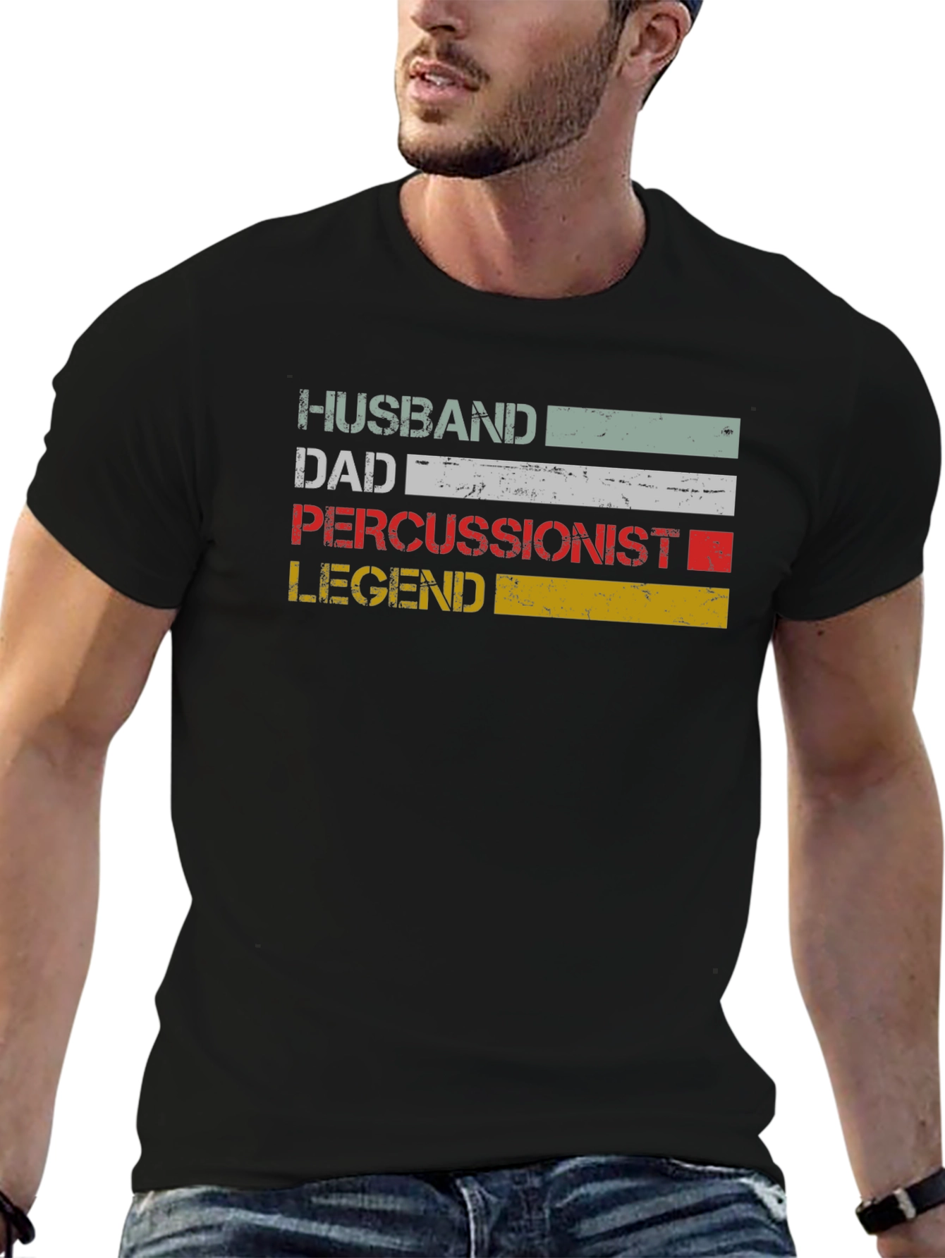 Black Husband Dad Percussionist Legend T-Shirt view 6