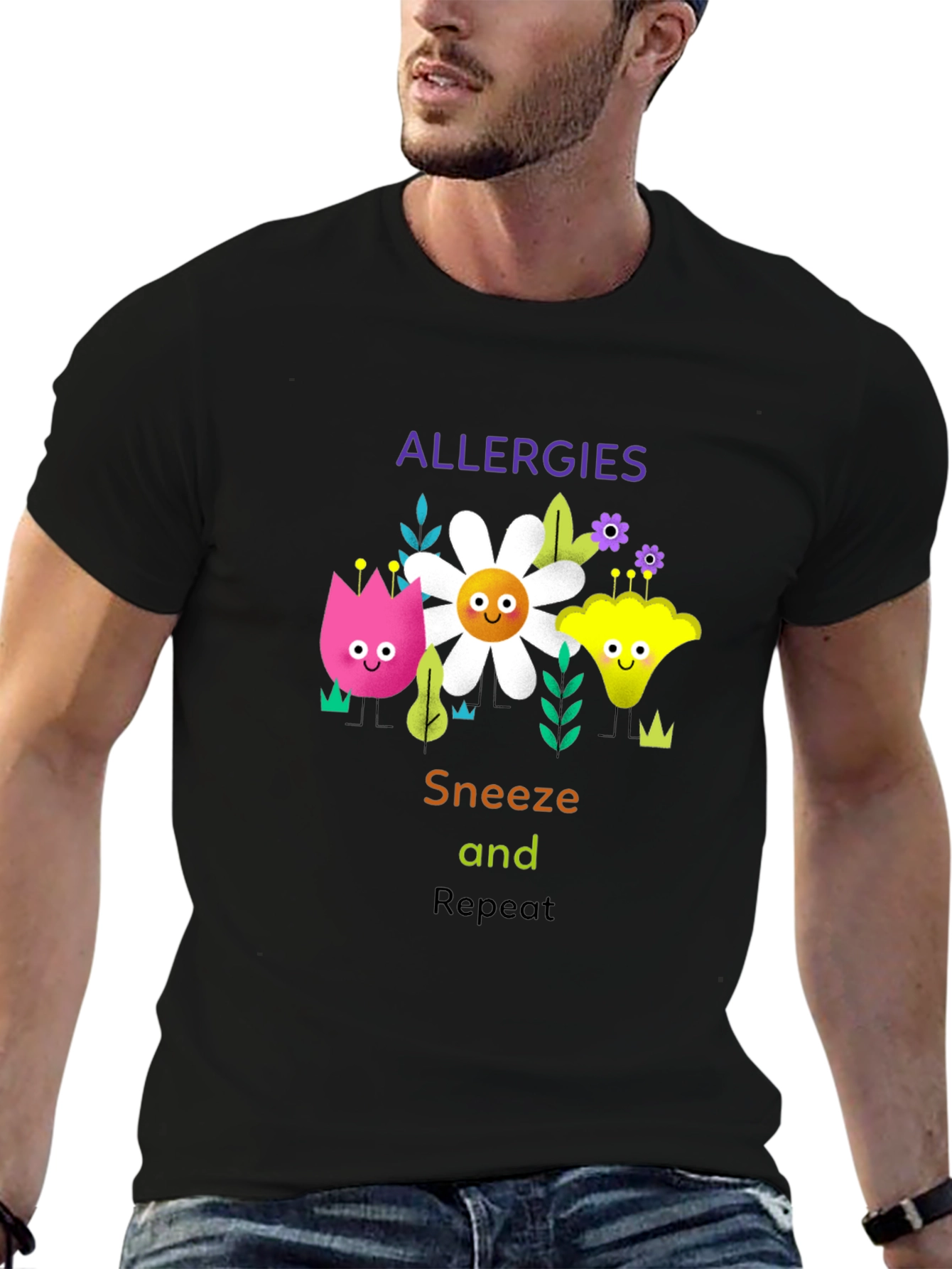 Black Allergies Sneeze Repeat Graphic T-Shirt view 6