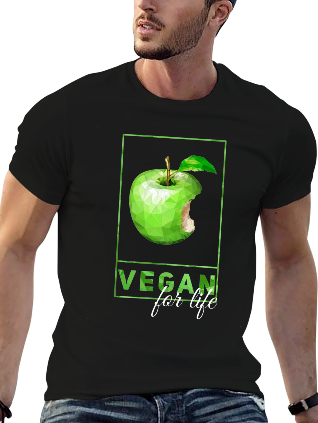 Black Vegan for Life Graphic Tee - Apple Design view 6