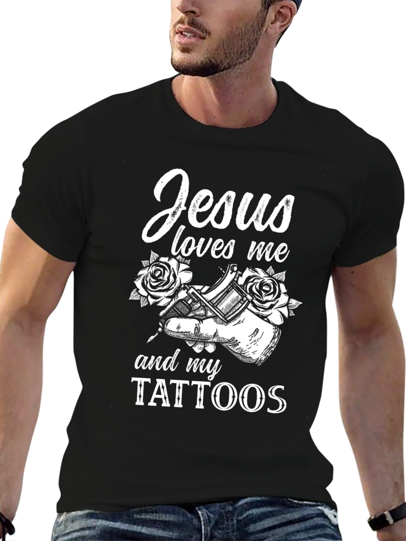 Black Jesus Loves Me and My Tattoos Graphic Tee view 6