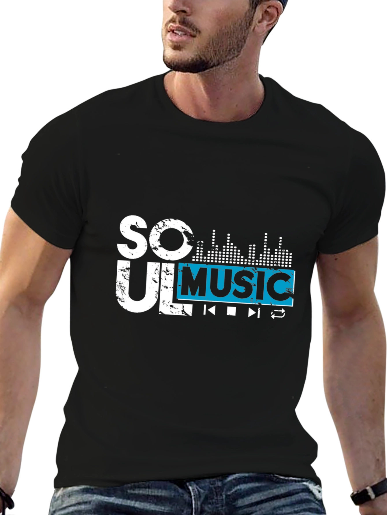 Black Soul Music Graphic Tee - Black Short Sleeve Casual Shirt view 6