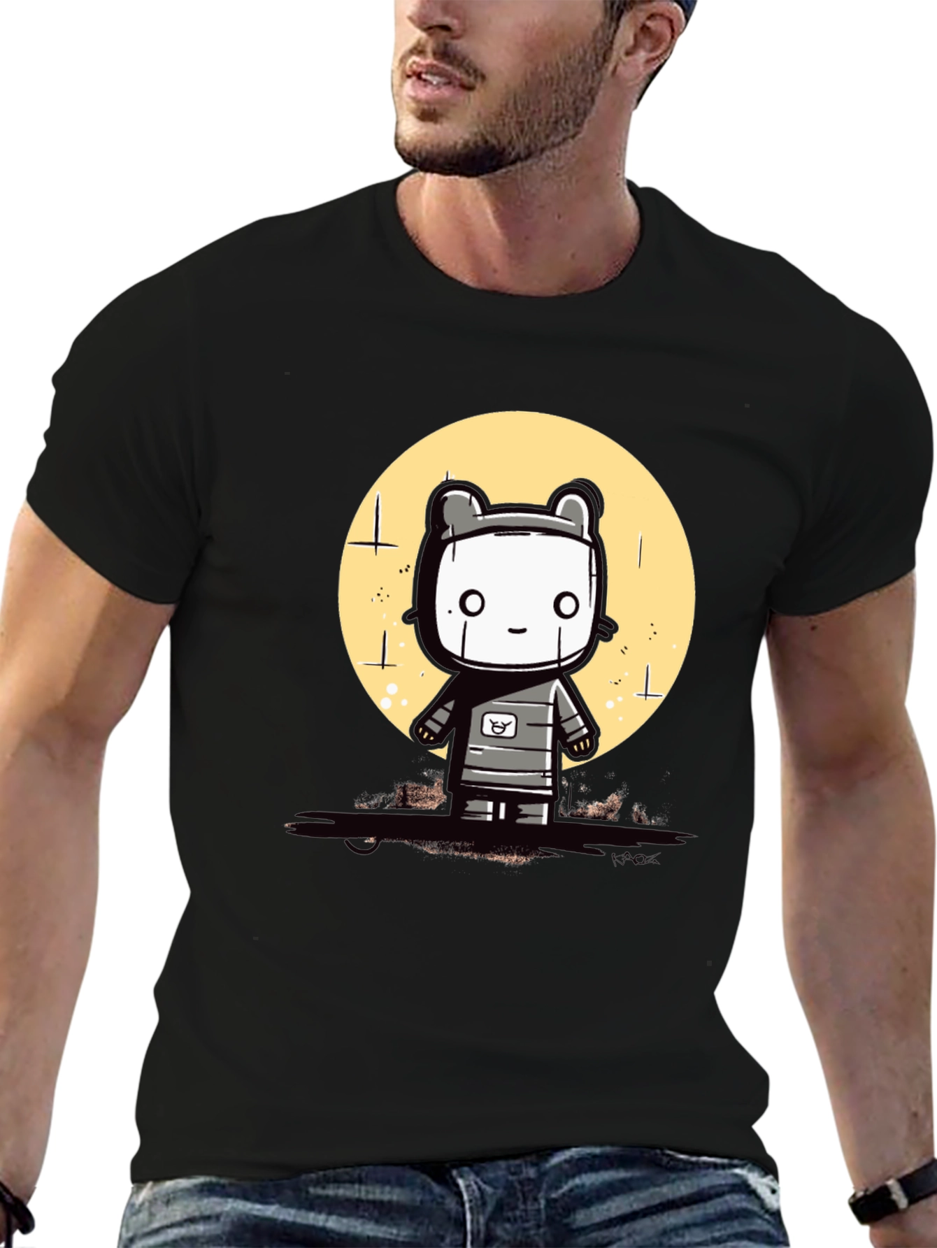 Black Cute Robot Graphic Tee - Black Cotton Blend view 6