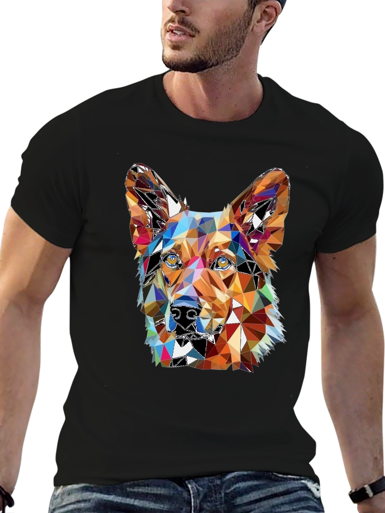 Black Geometric Dog T-Shirt - Artistic Graphic Tee view 6