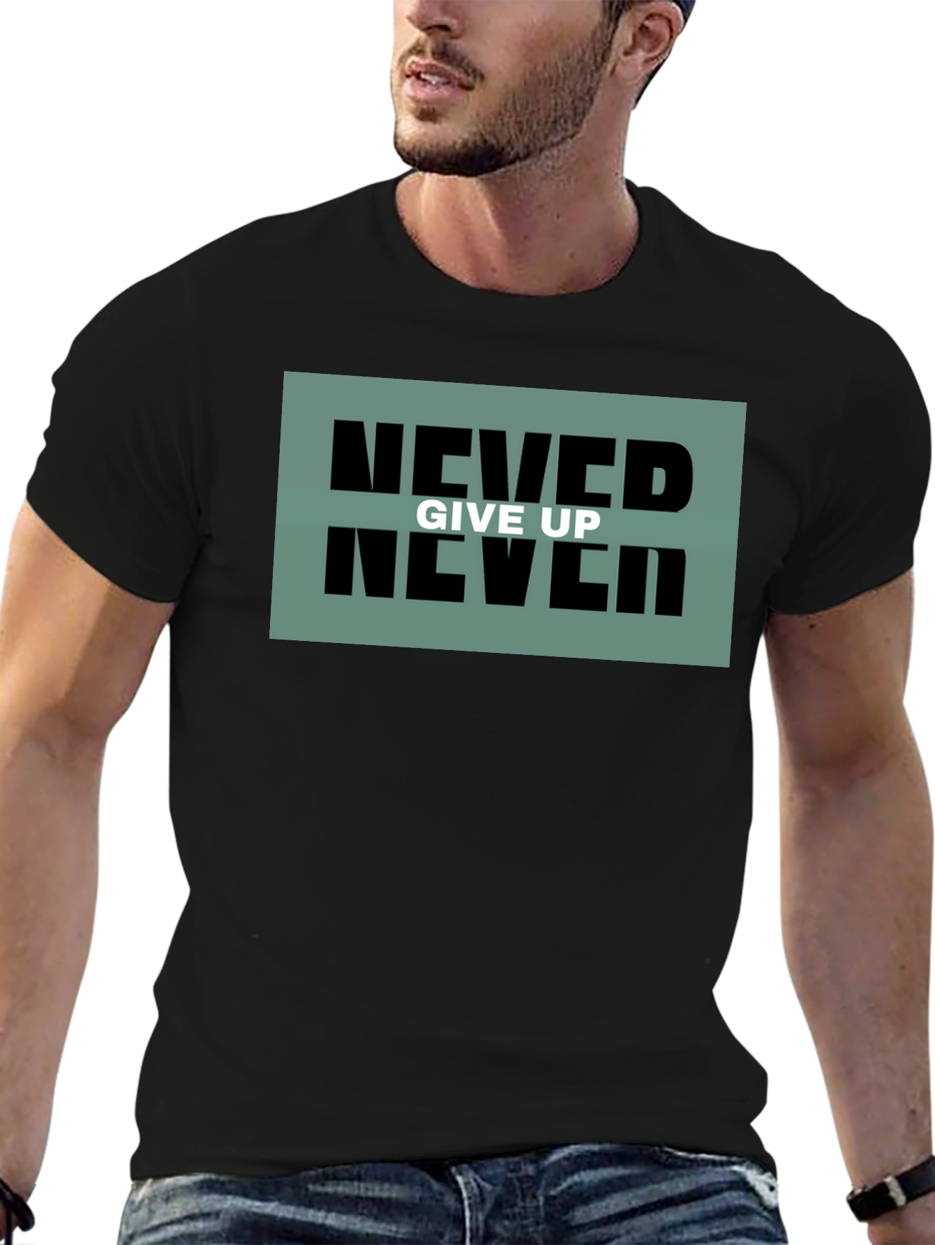 Black Never Give Up Black Graphic Tee view 6