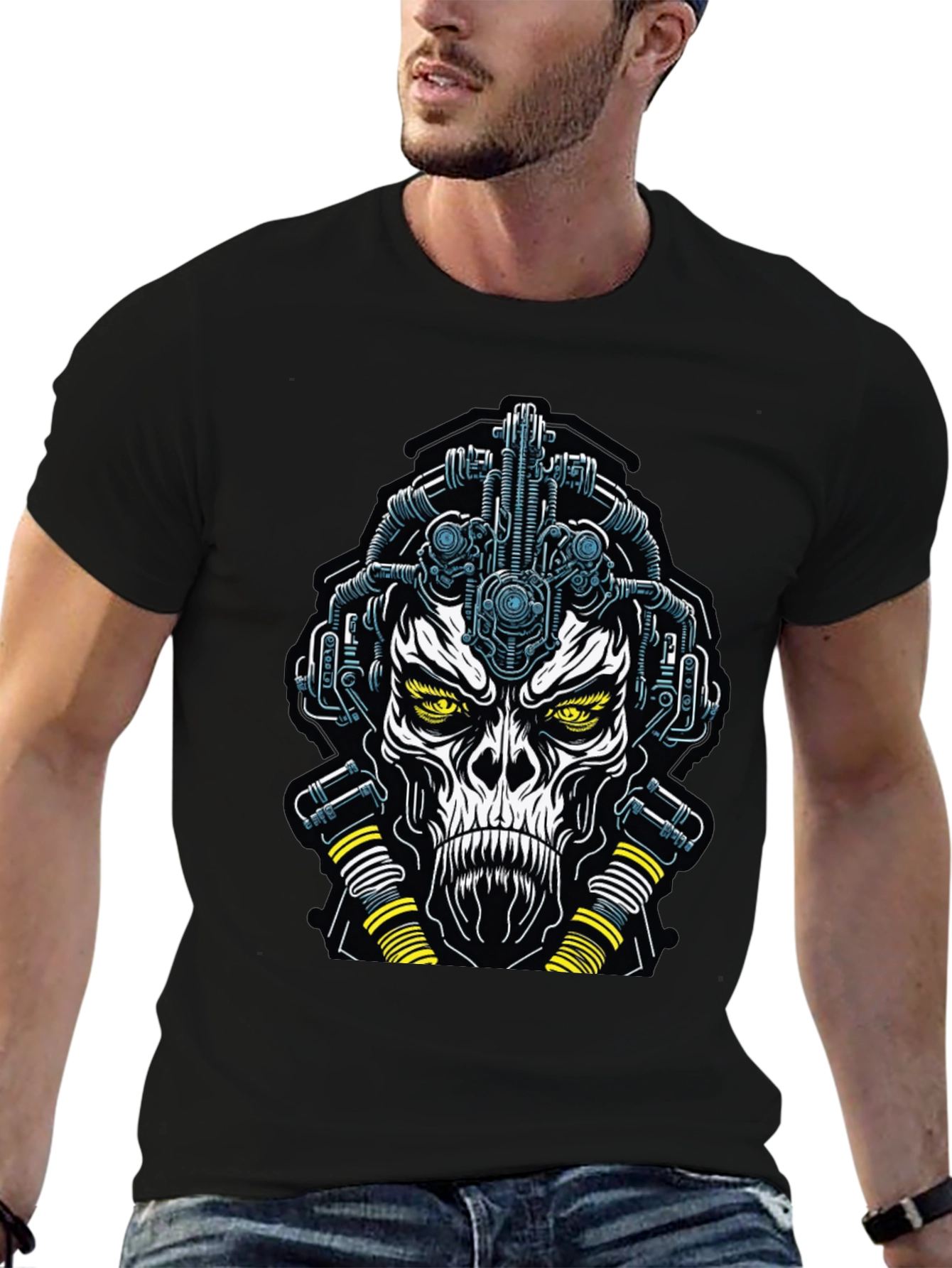 Black Cyberpunk Skull Graphic Tee - Black view 6