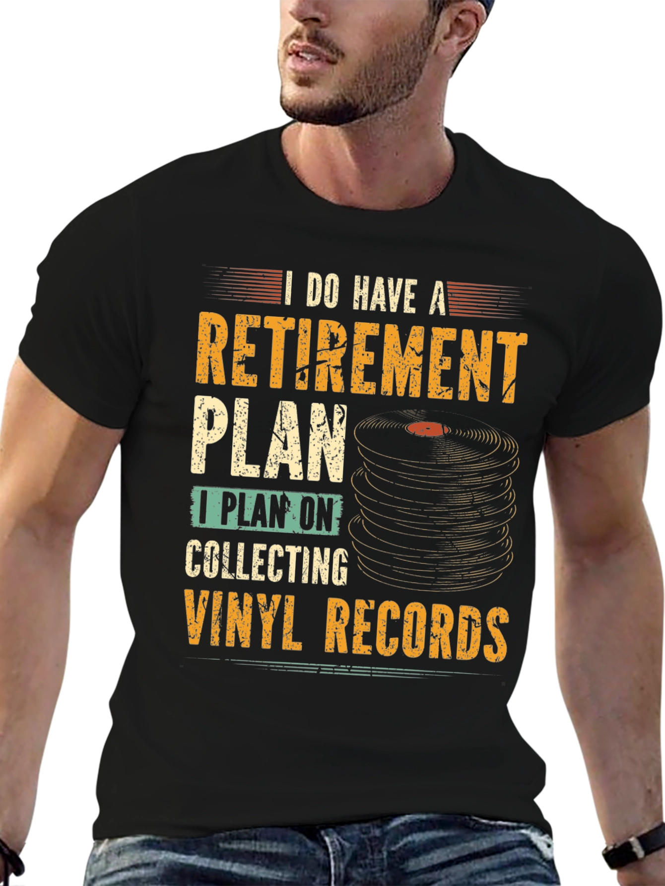 Black Retirement Vinyl Record Collector T-Shirt view 6