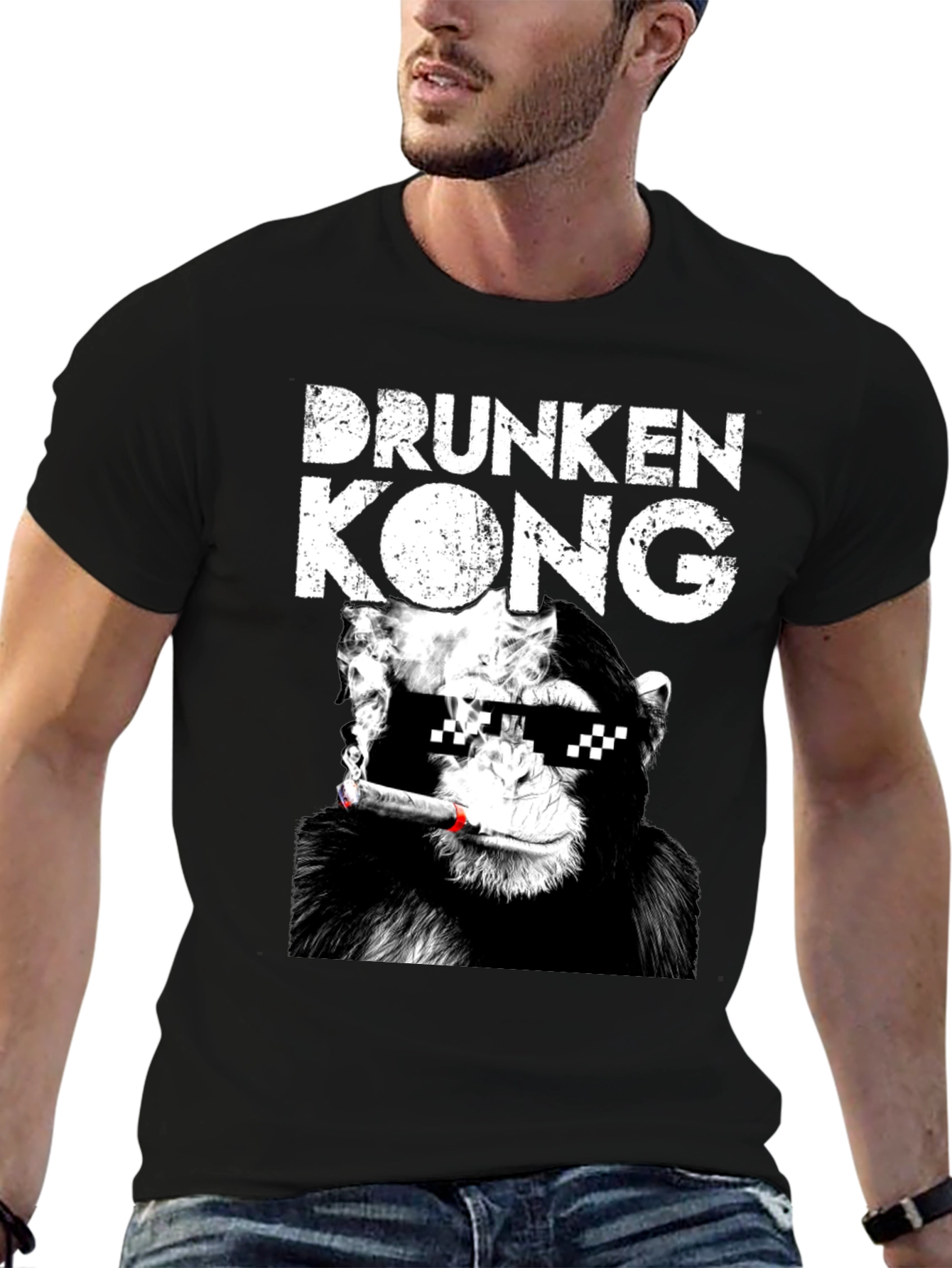 Black Drunken Kong Graphic Tee - Funny Monkey T-Shirt view 6