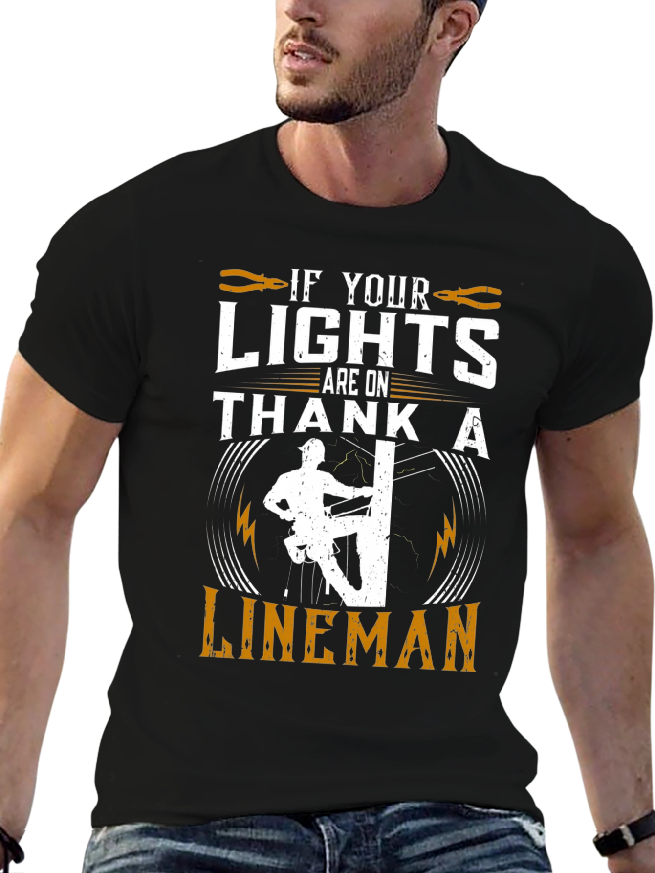 Black Lineman Tribute Graphic Tee - Electrical Worker Pride view 6