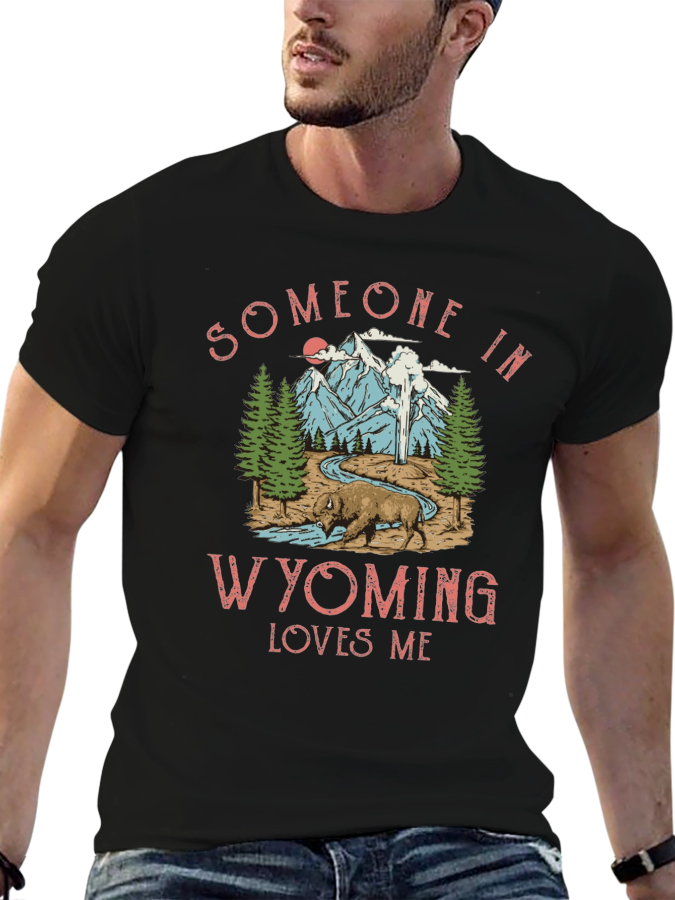 Black Wyoming Loves Me Graphic Tee - Black view 6
