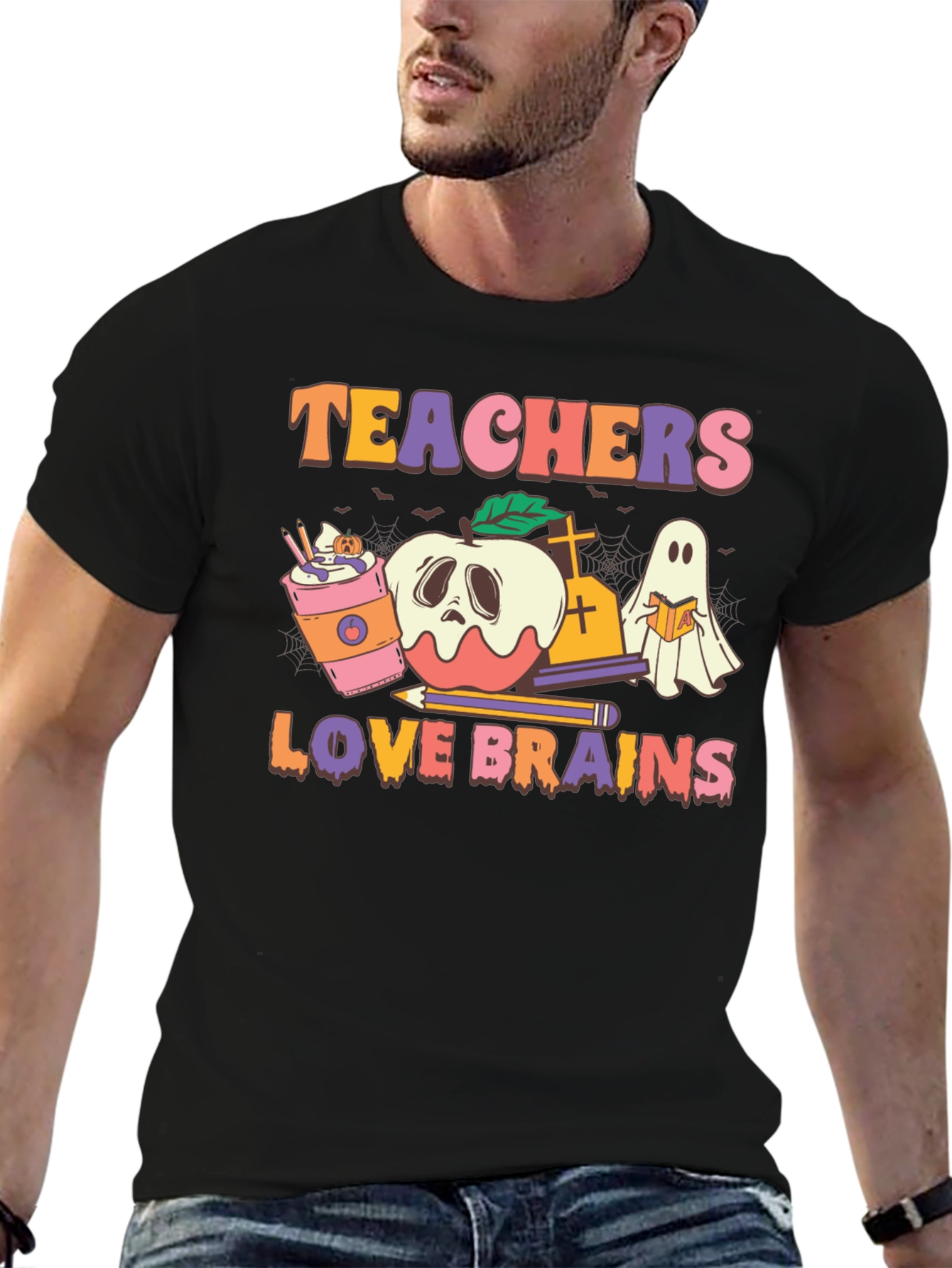 Black Teachers Love Brains Halloween Graphic Tee view 6