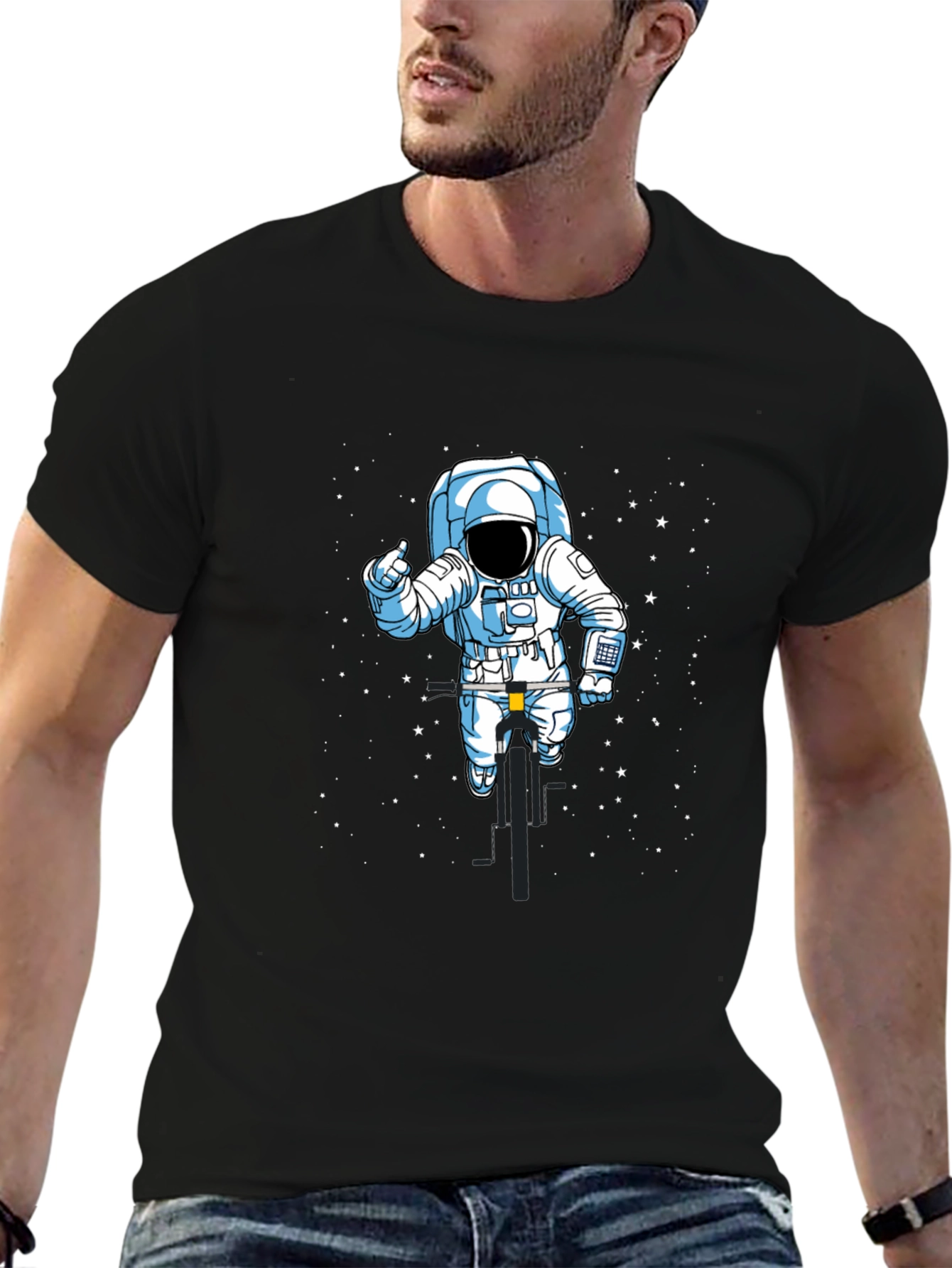 Black Astronaut Biker T-Shirt - Space Ride Tee view 6