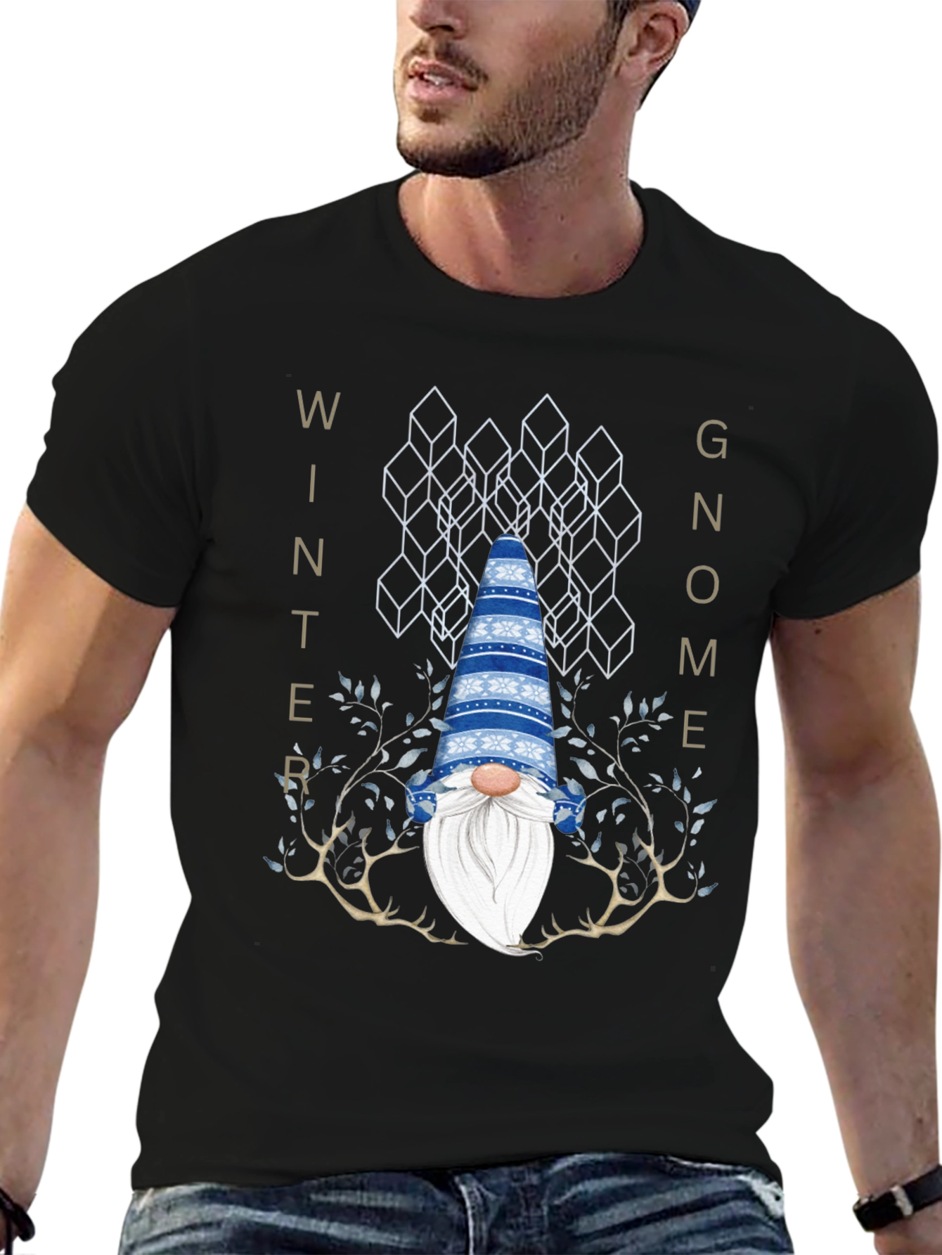 Black Winter Gnome Graphic Tee - Black Crew Neck view 6