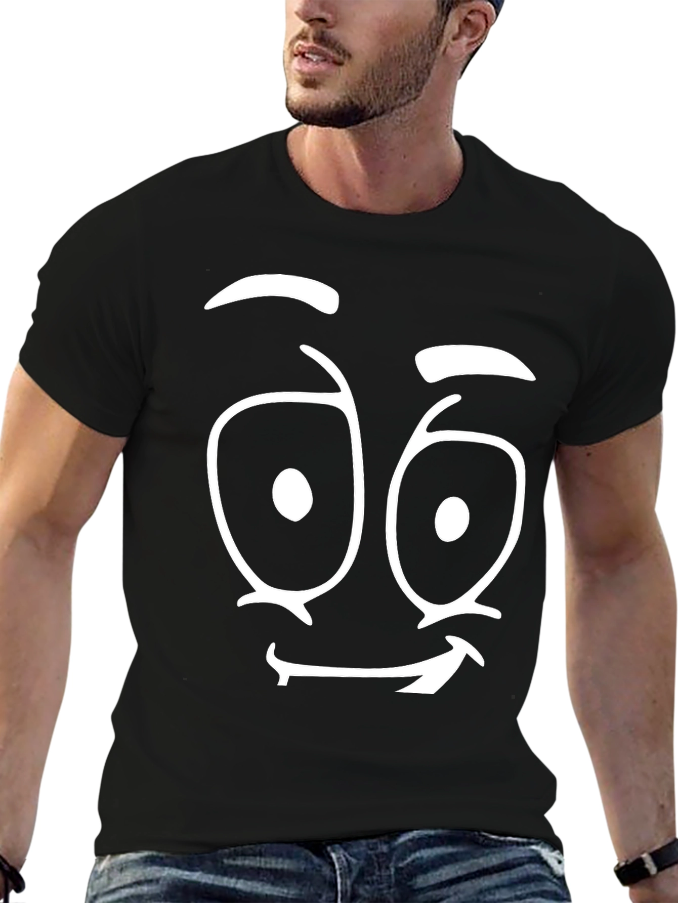 Black Funny Face Graphic Tee - Black Cotton T-Shirt view 6