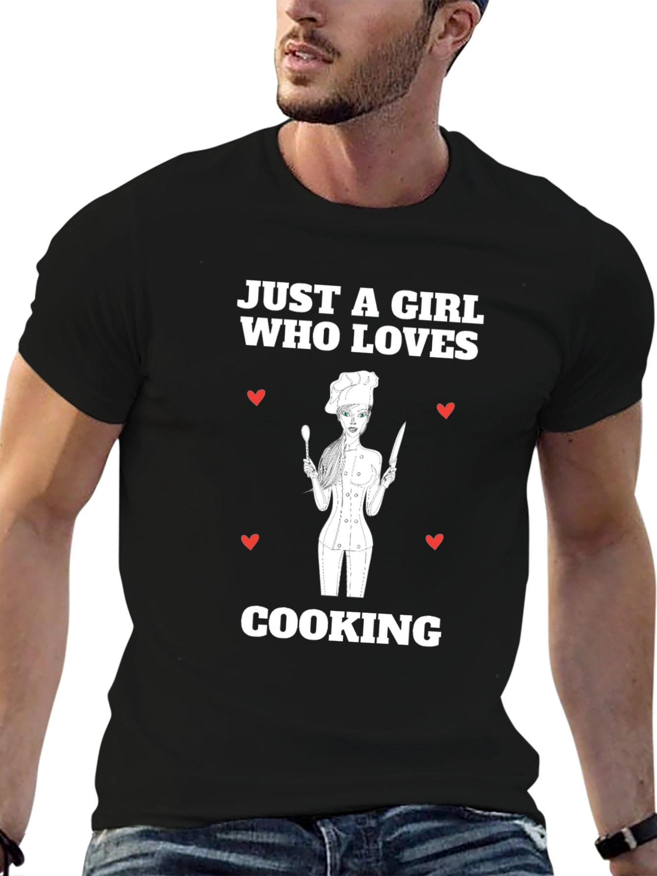 Black Just A Girl Who Loves Cooking T-Shirt view 6
