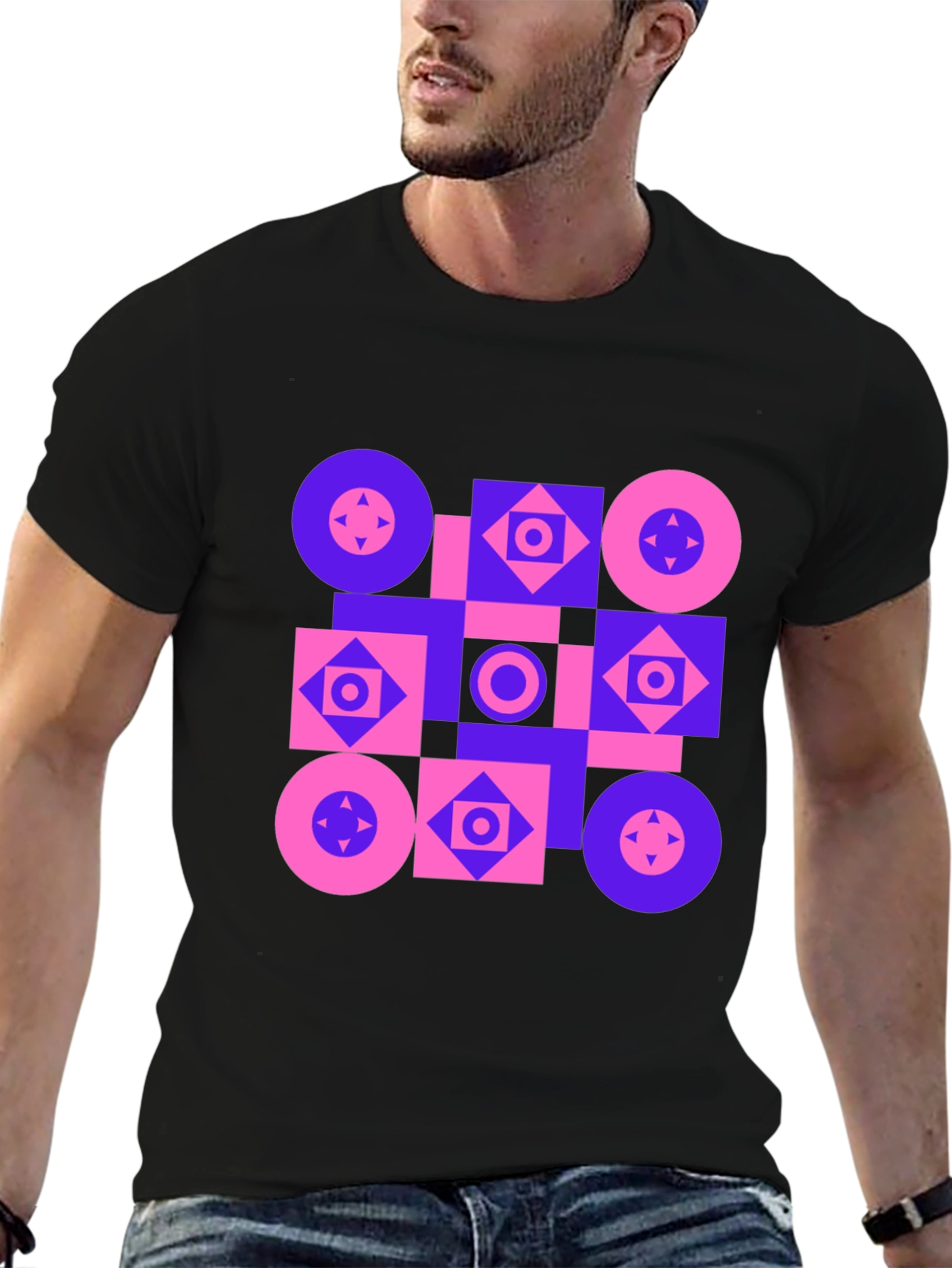 Black Geometric Pattern T-Shirt - Modern Design Tee view 6