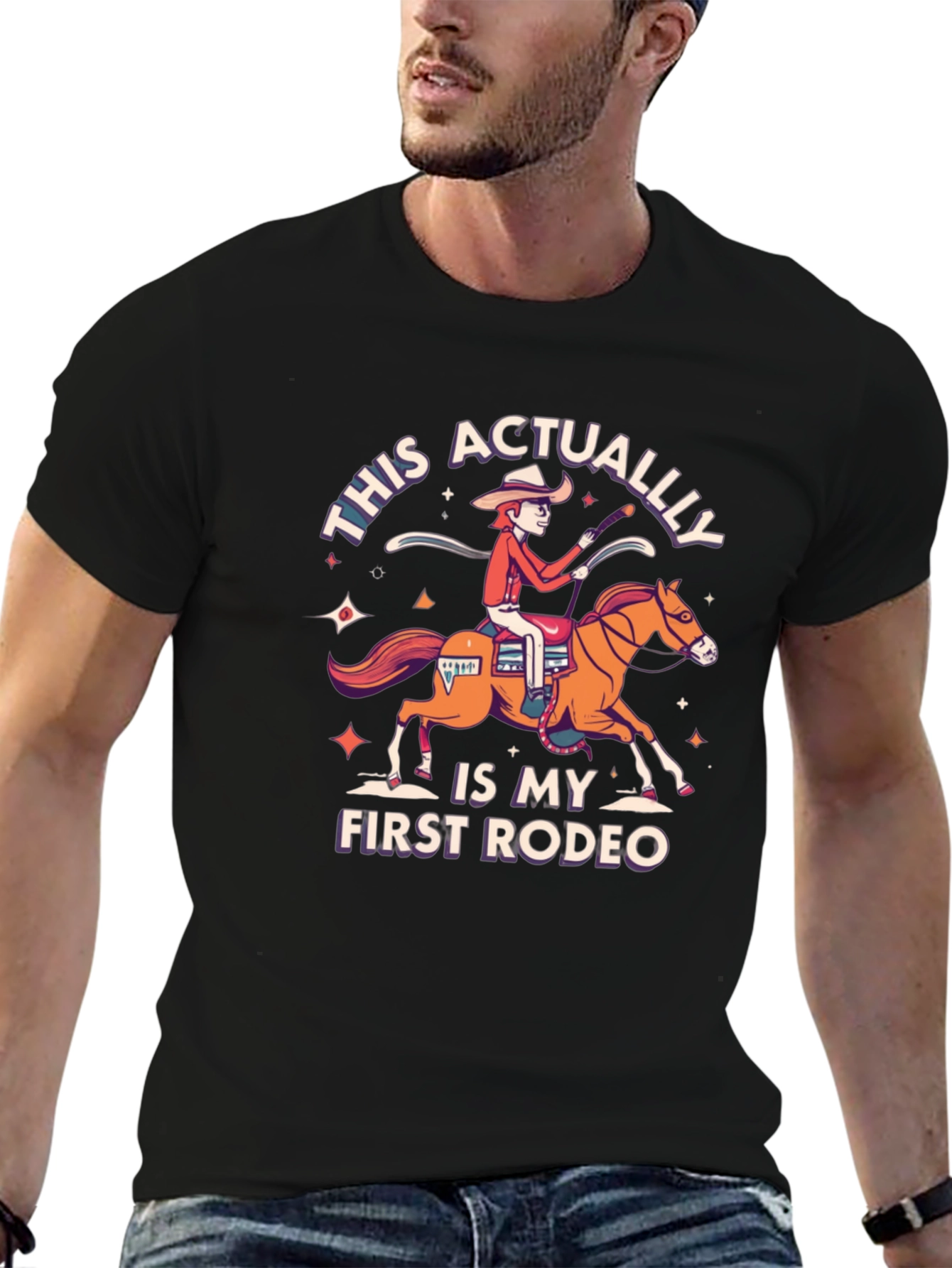 Black First Rodeo T-Shirt - Funny Cowboy Graphic Tee view 6