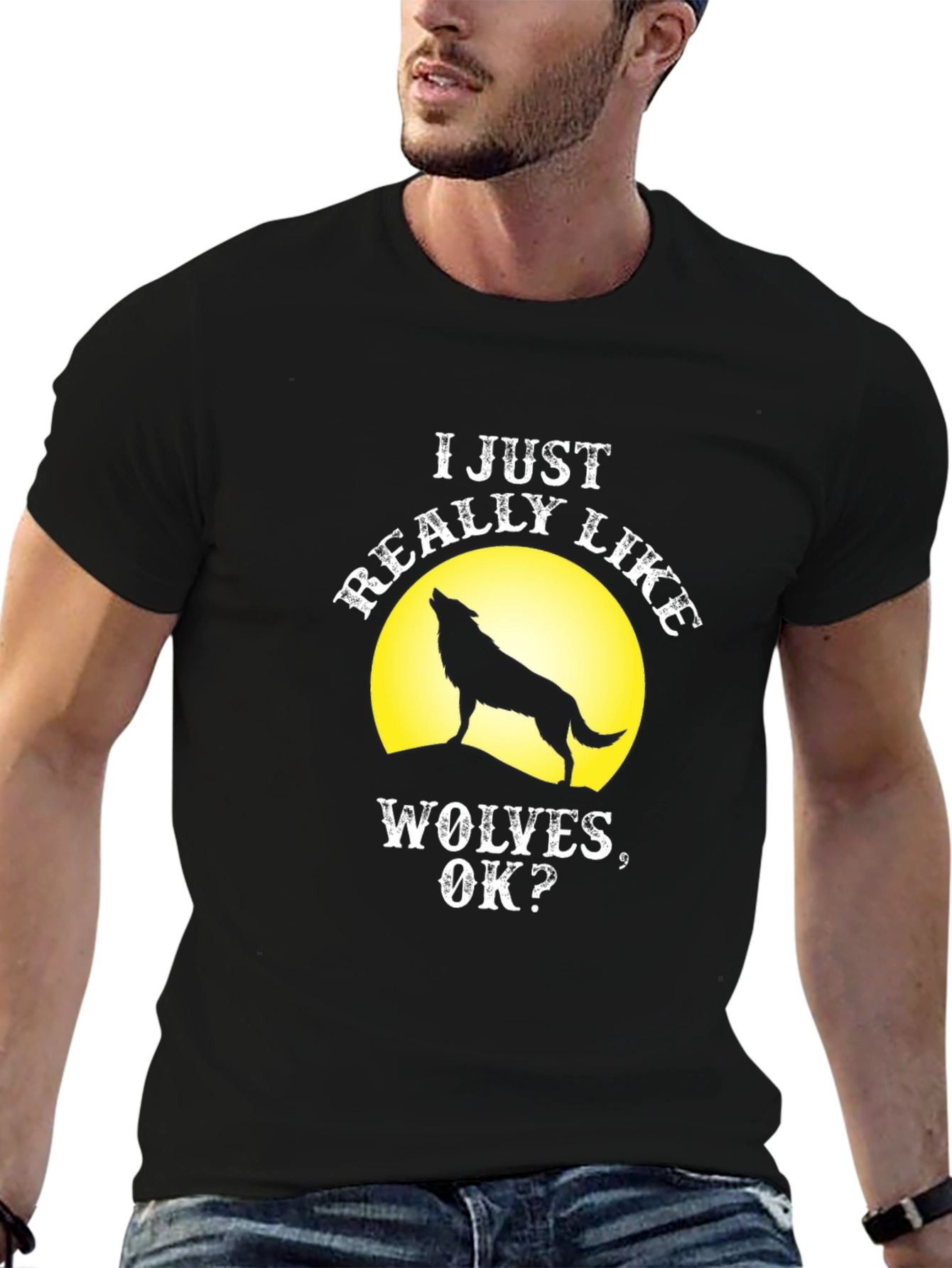 Black I Just Really Like Wolves T-Shirt - Funny Wolf Tee view 6