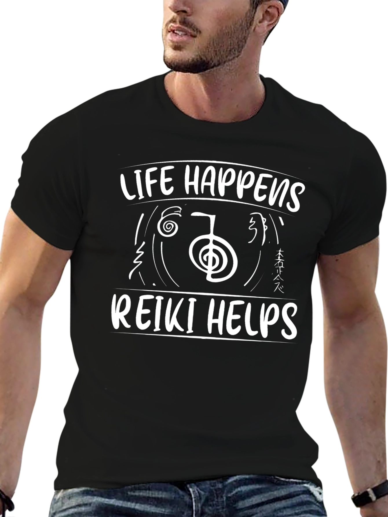 Life Happens Reiki Helps Black Graphic T-Shirt - 6