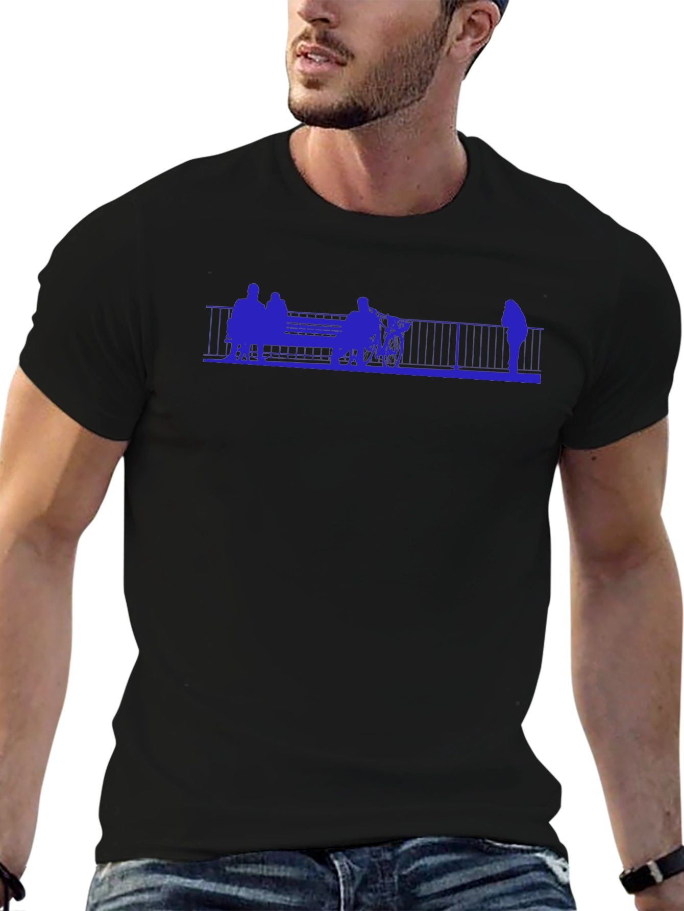 Black Blue Silhouette Graphic Black T-Shirt view 6