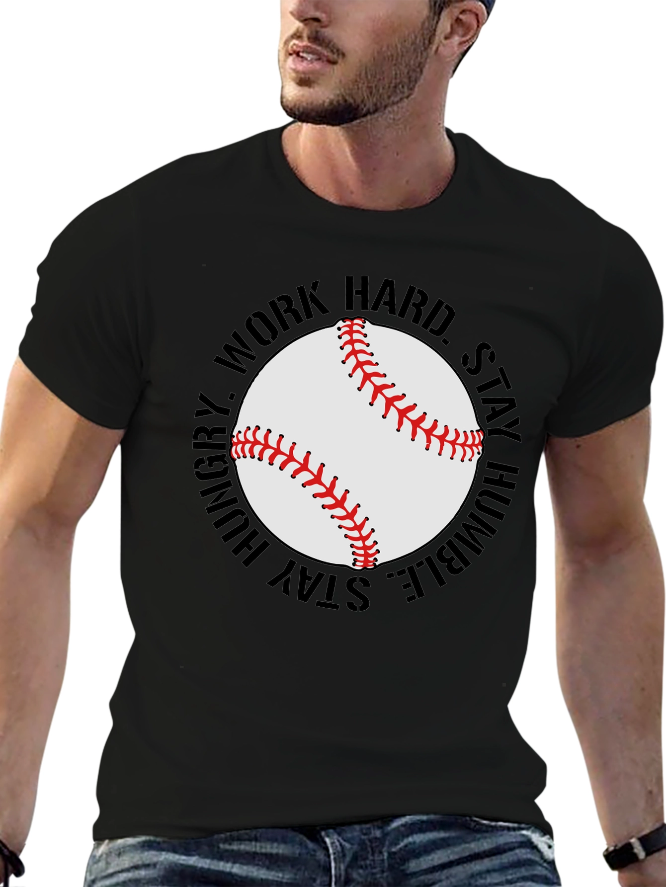 Black Baseball Graphic T-Shirt - Work Hard, Stay Humble view 6