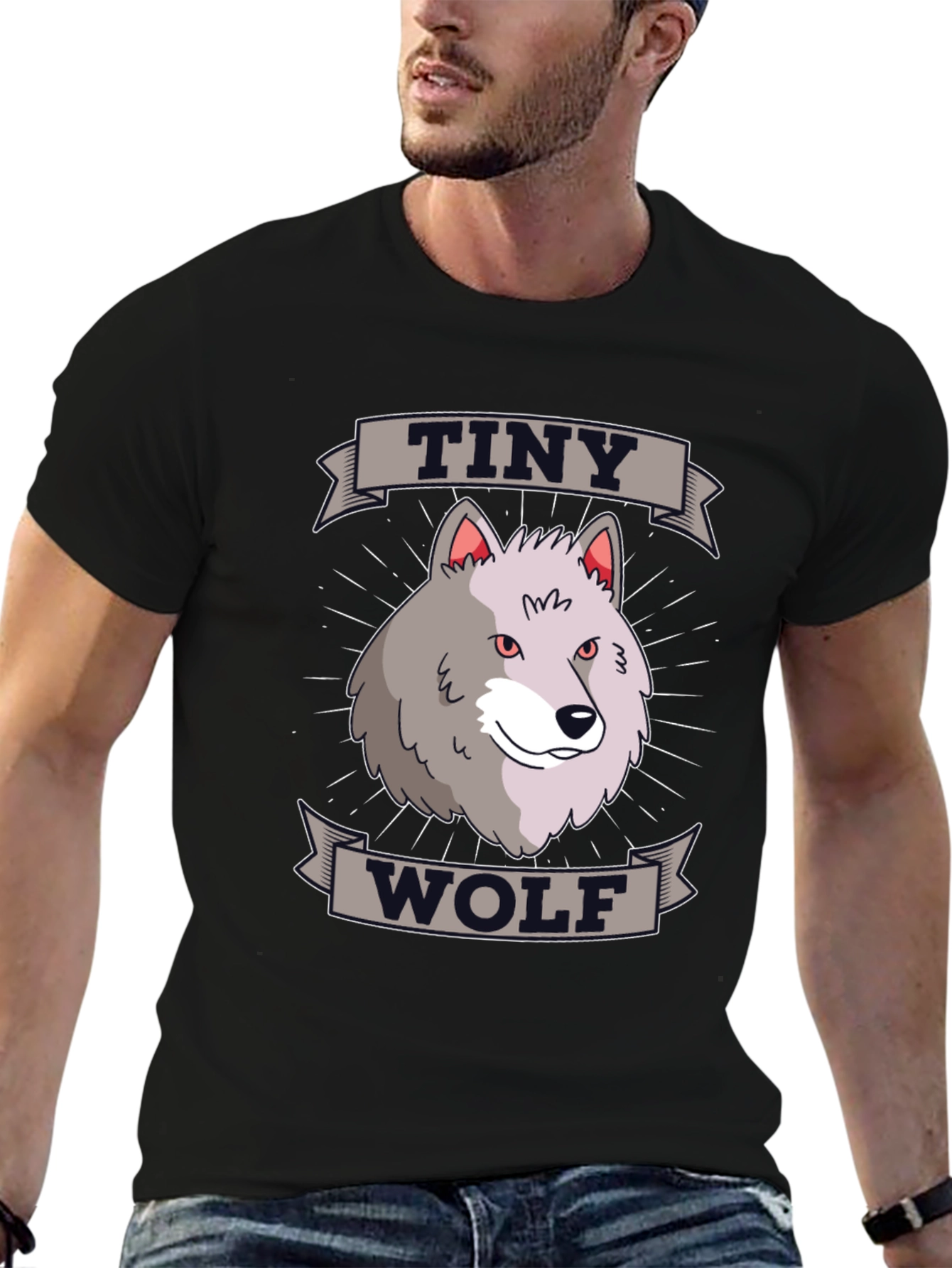 Black Tiny Wolf Graphic T-Shirt - Black Cotton Blend Tee view 6