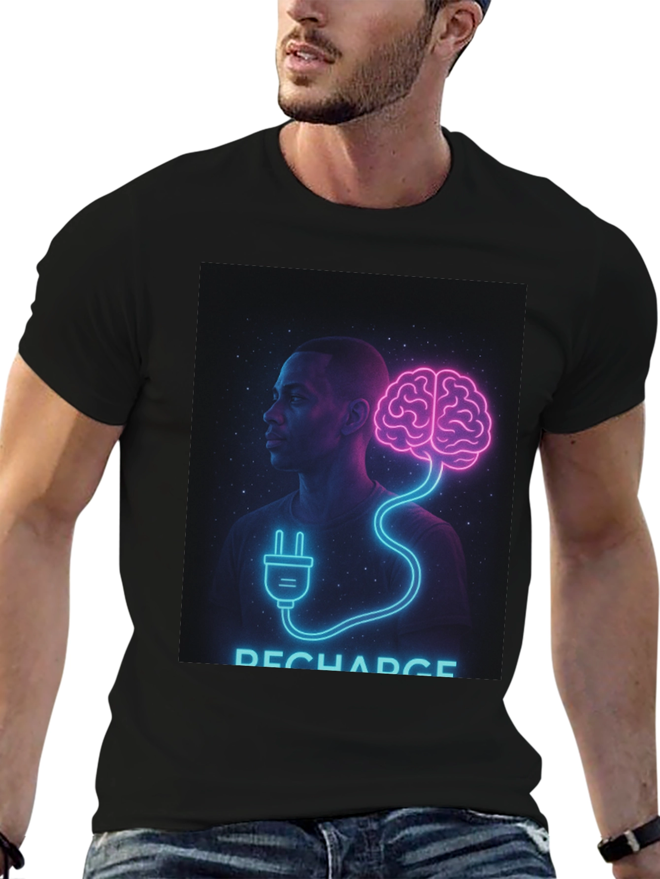 Black Recharge Brain Graphic Tee - Black Crew Neck view 6