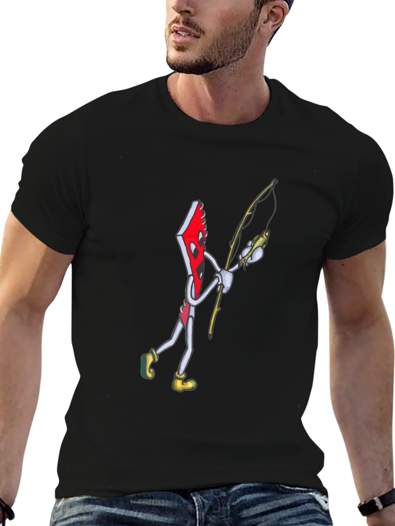 Black Notebook Fishing Cartoon Graphic T-Shirt view 6
