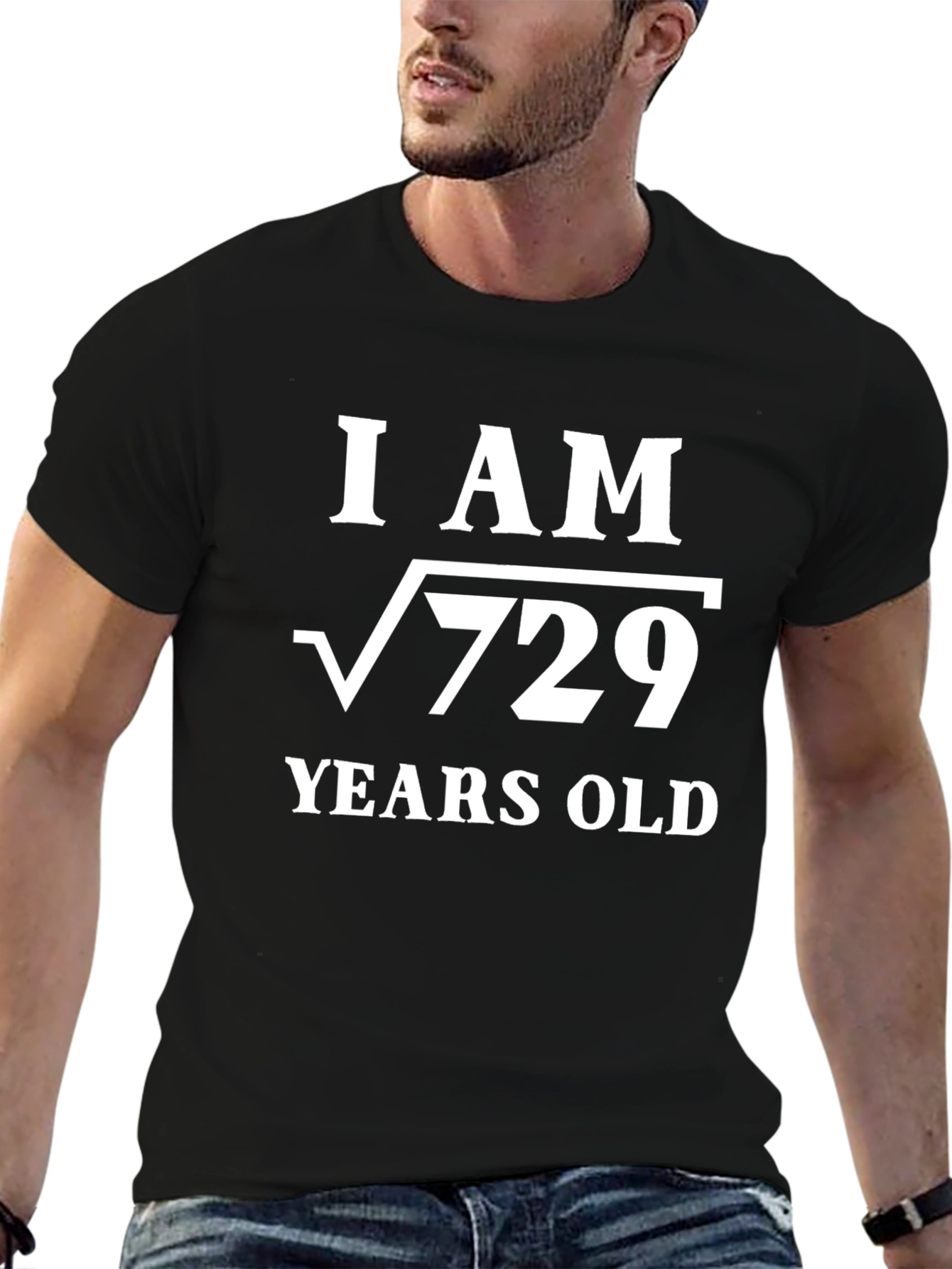 Black Funny Math T-Shirt: "I am √729 Years Old" view 6
