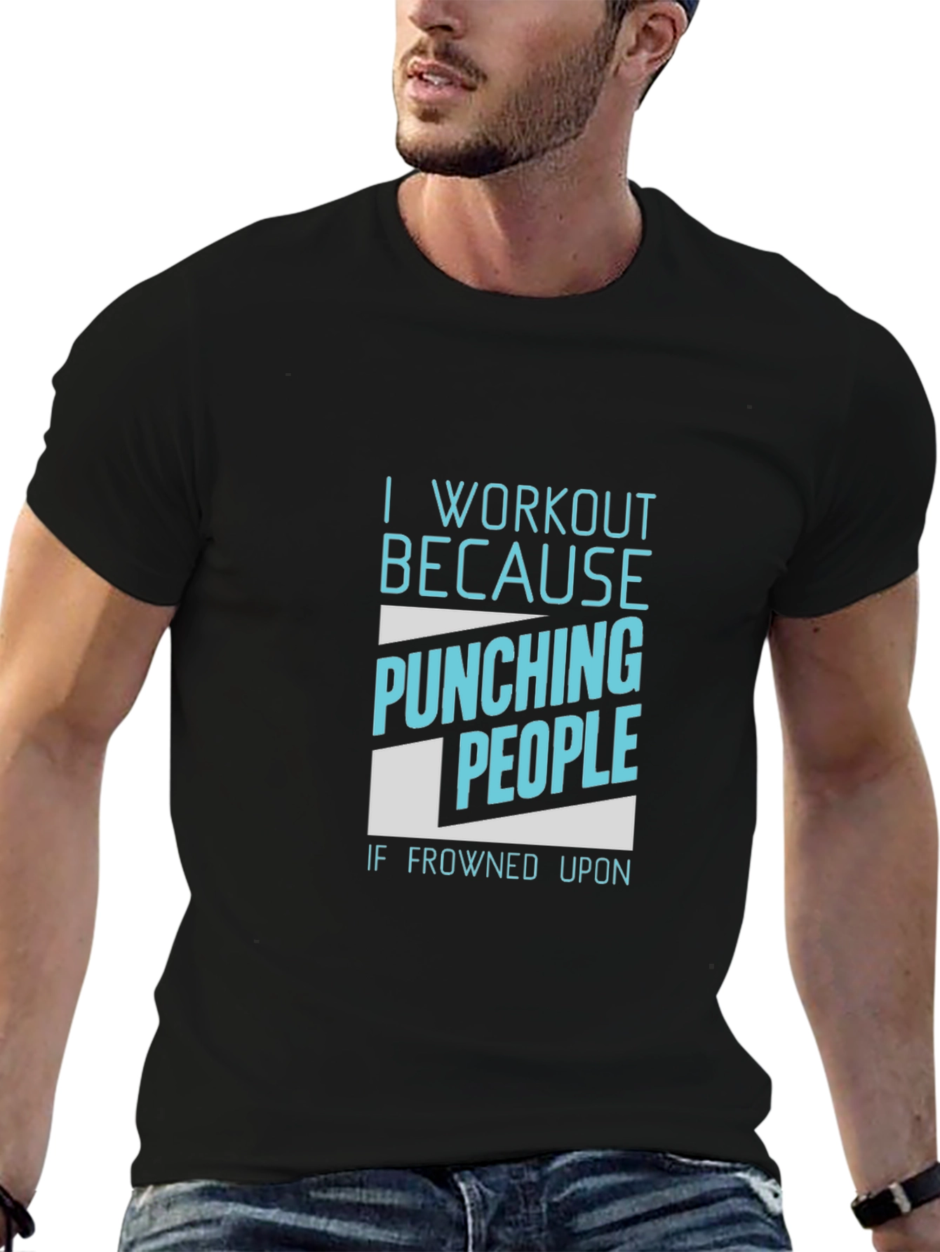 Black Workout Motivation Black T-Shirt - Punching People view 6