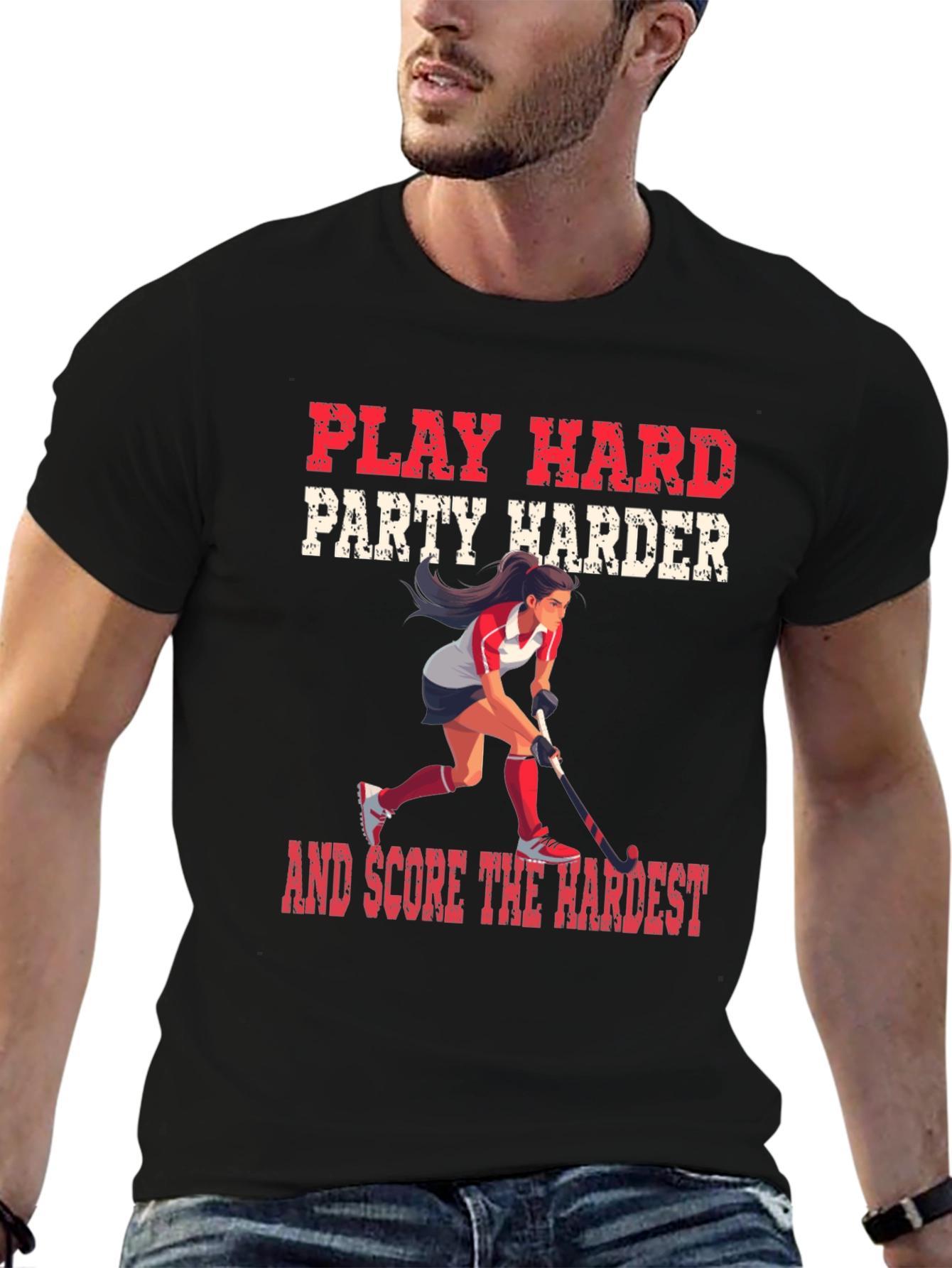 Black Play Hard Hockey Graphic Tee view 6