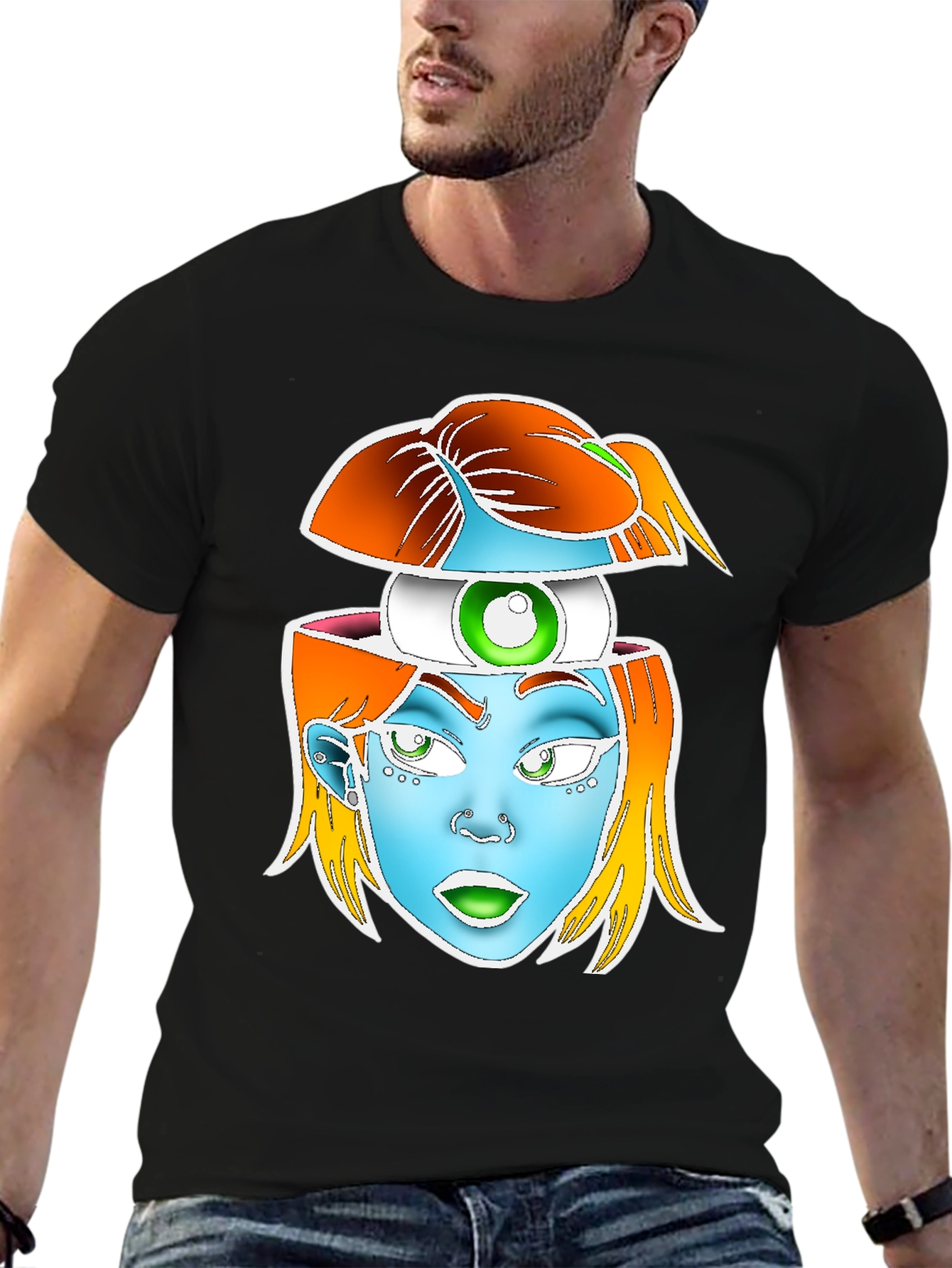 Black Surreal Head Graphic Tee - Black view 6