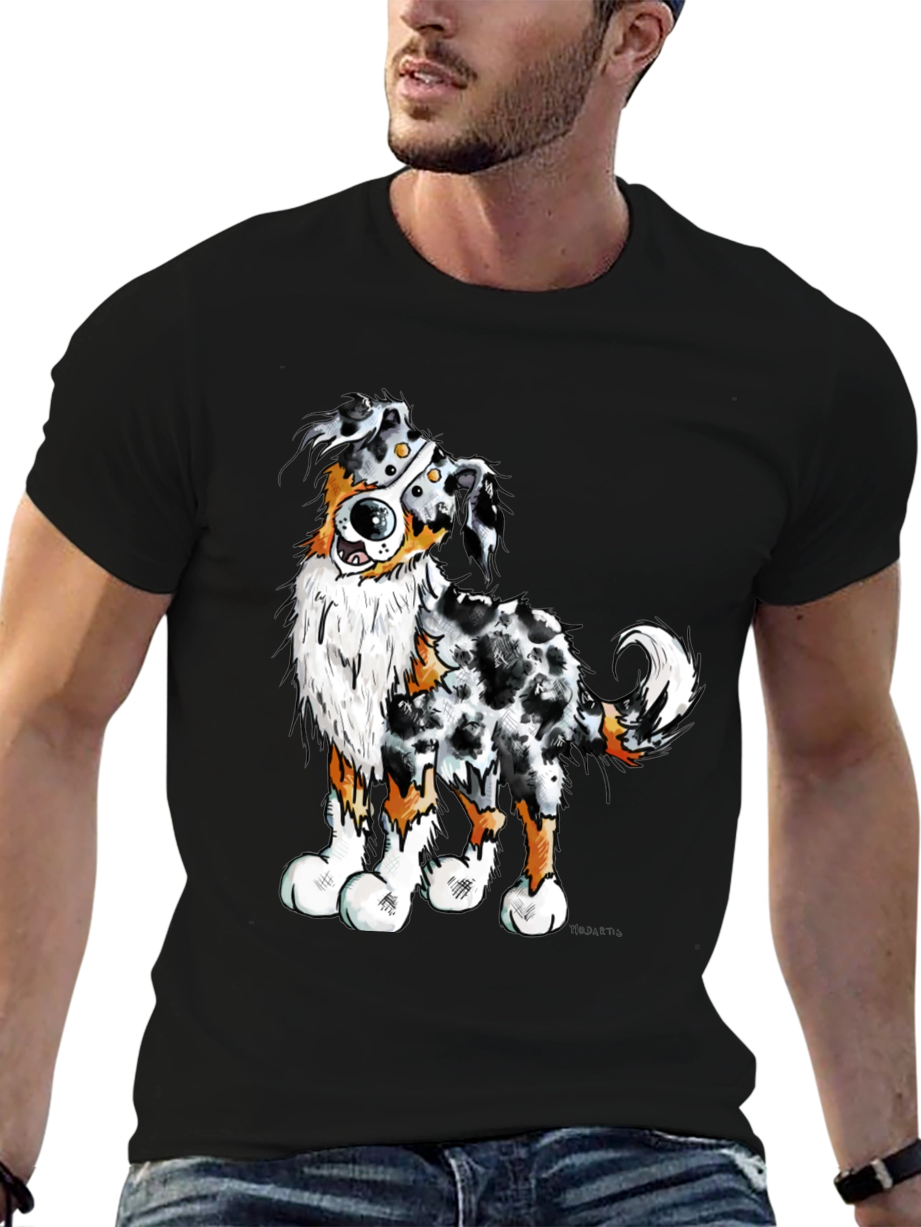 Black Cartoon Aussie Dog Graphic T-Shirt view 6