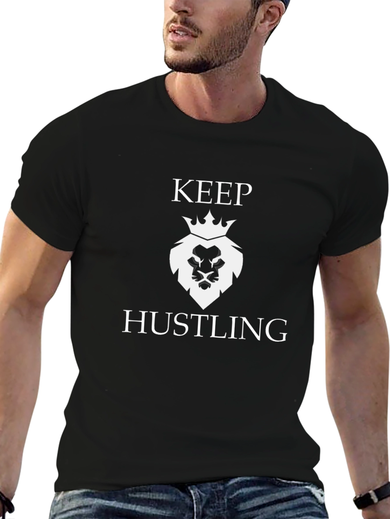 Black Keep Hustling Lion Graphic Tee - Black view 6