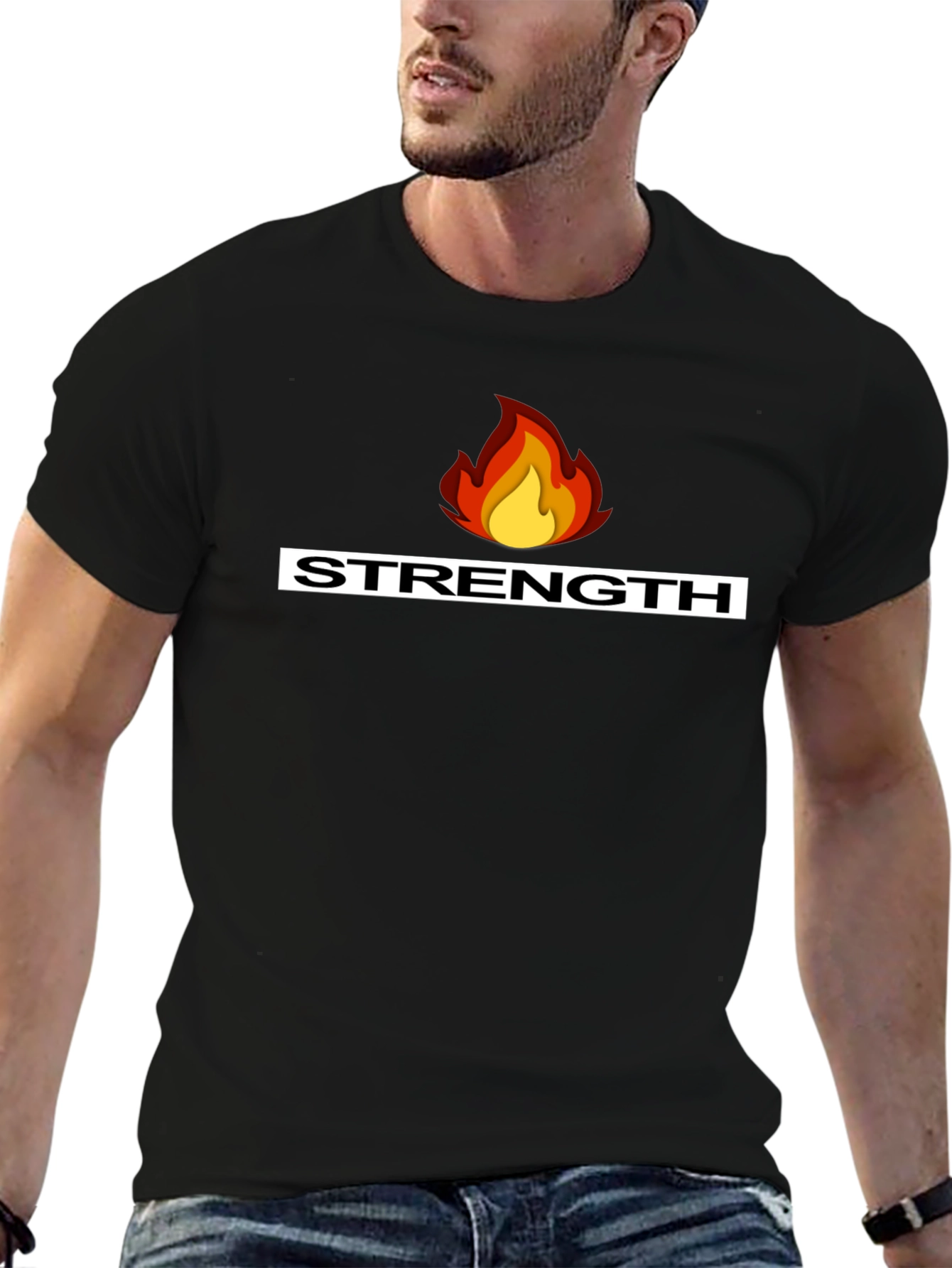 Black Strength Fire Graphic T-Shirt - Bold Design view 6