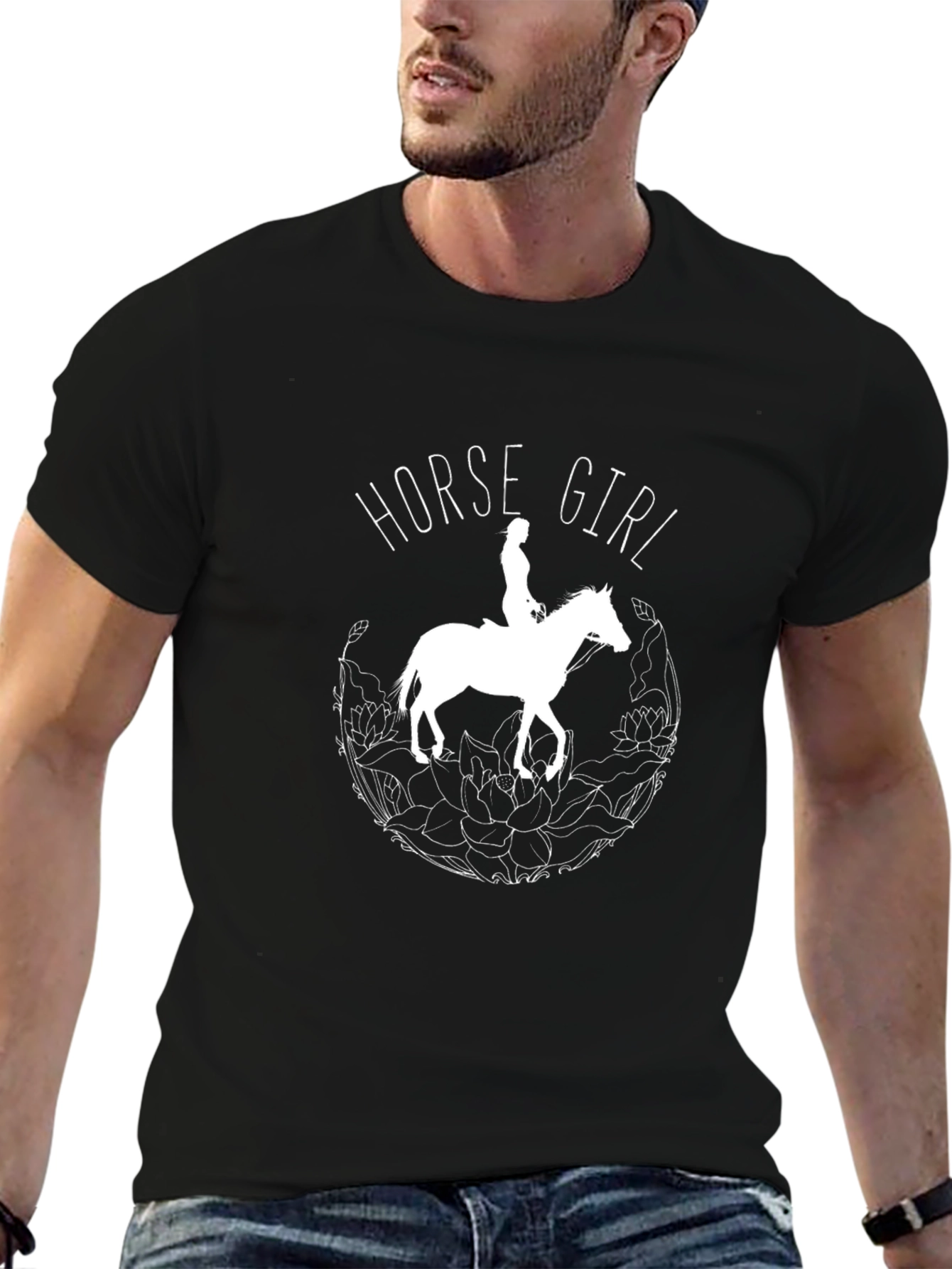 Black Horse Girl T-Shirt - Equestrian Style Tee view 6