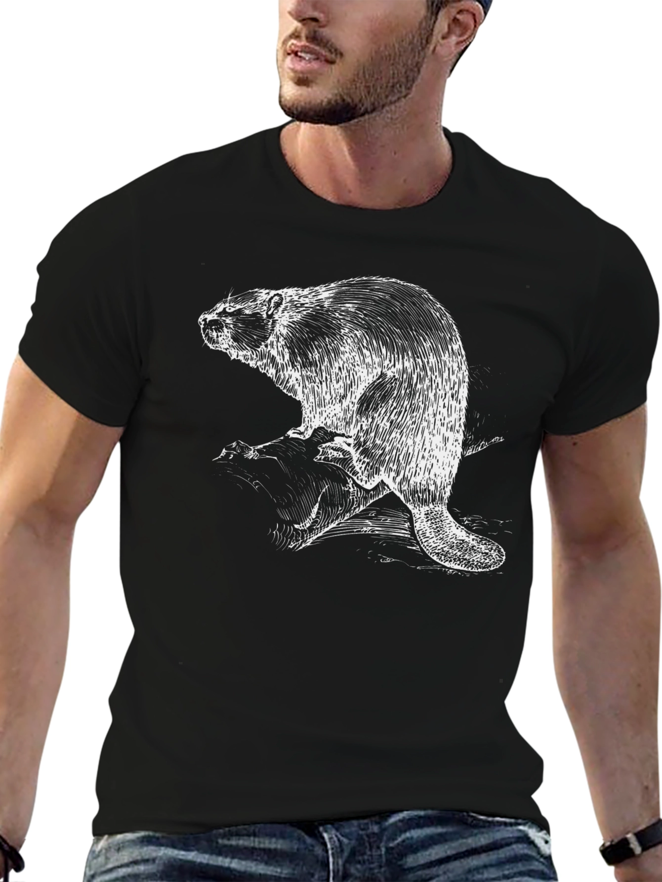 Black Beaver Graphic T-Shirt - Black Cotton Tee view 6