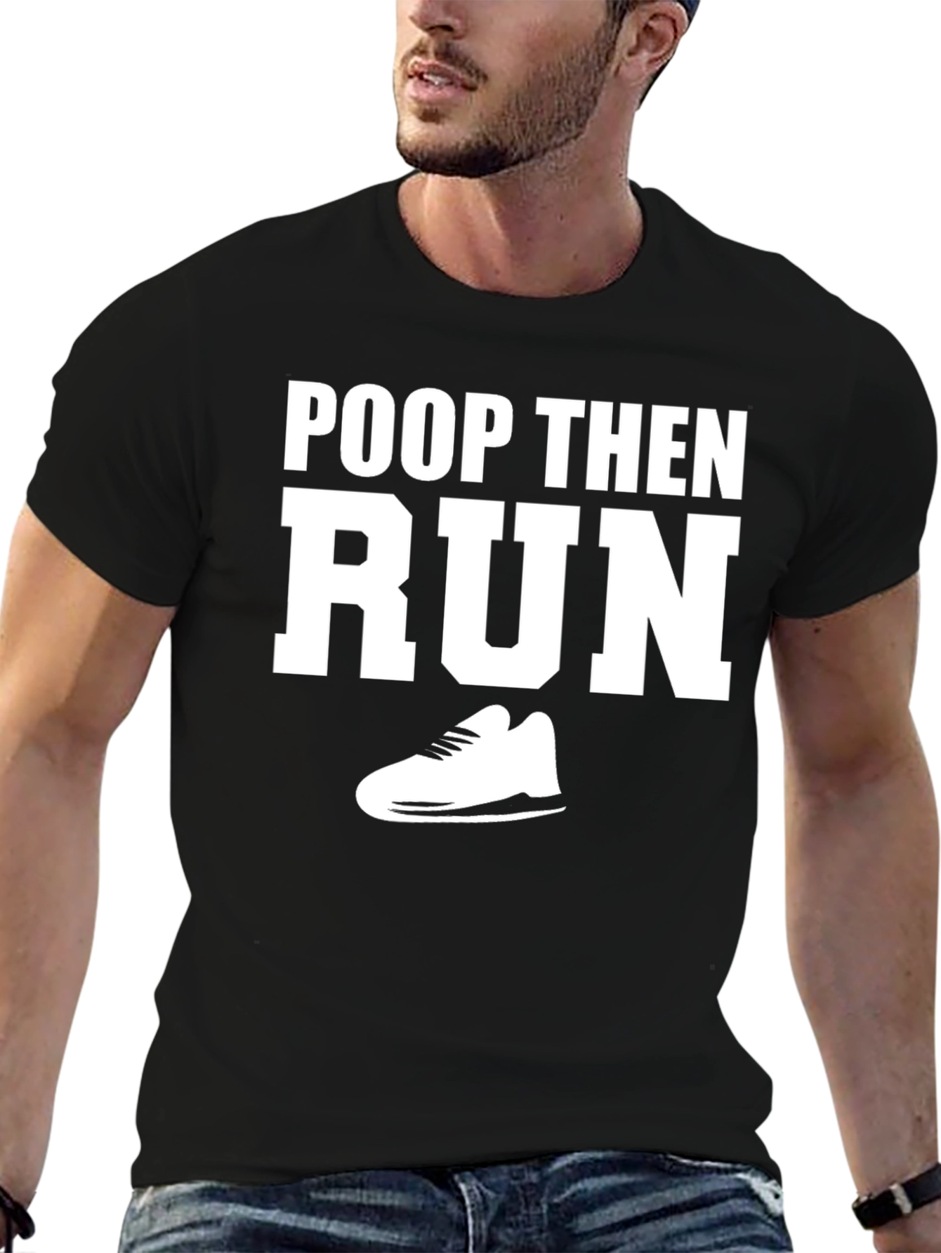Black Poop Then Run Graphic Tee - Funny Workout Shirt view 6