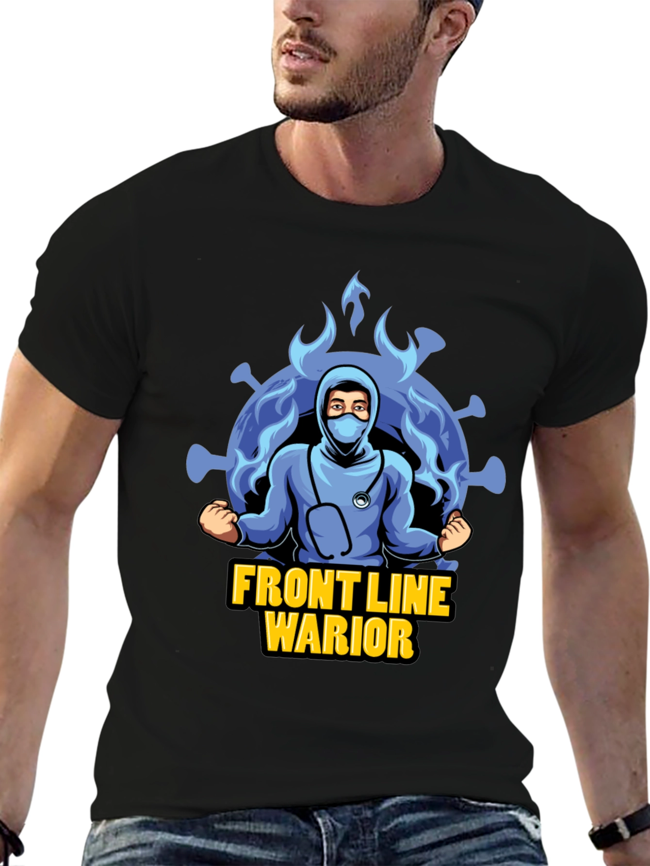 Black Front Line Warrior T-Shirt - Unisex Design view 6