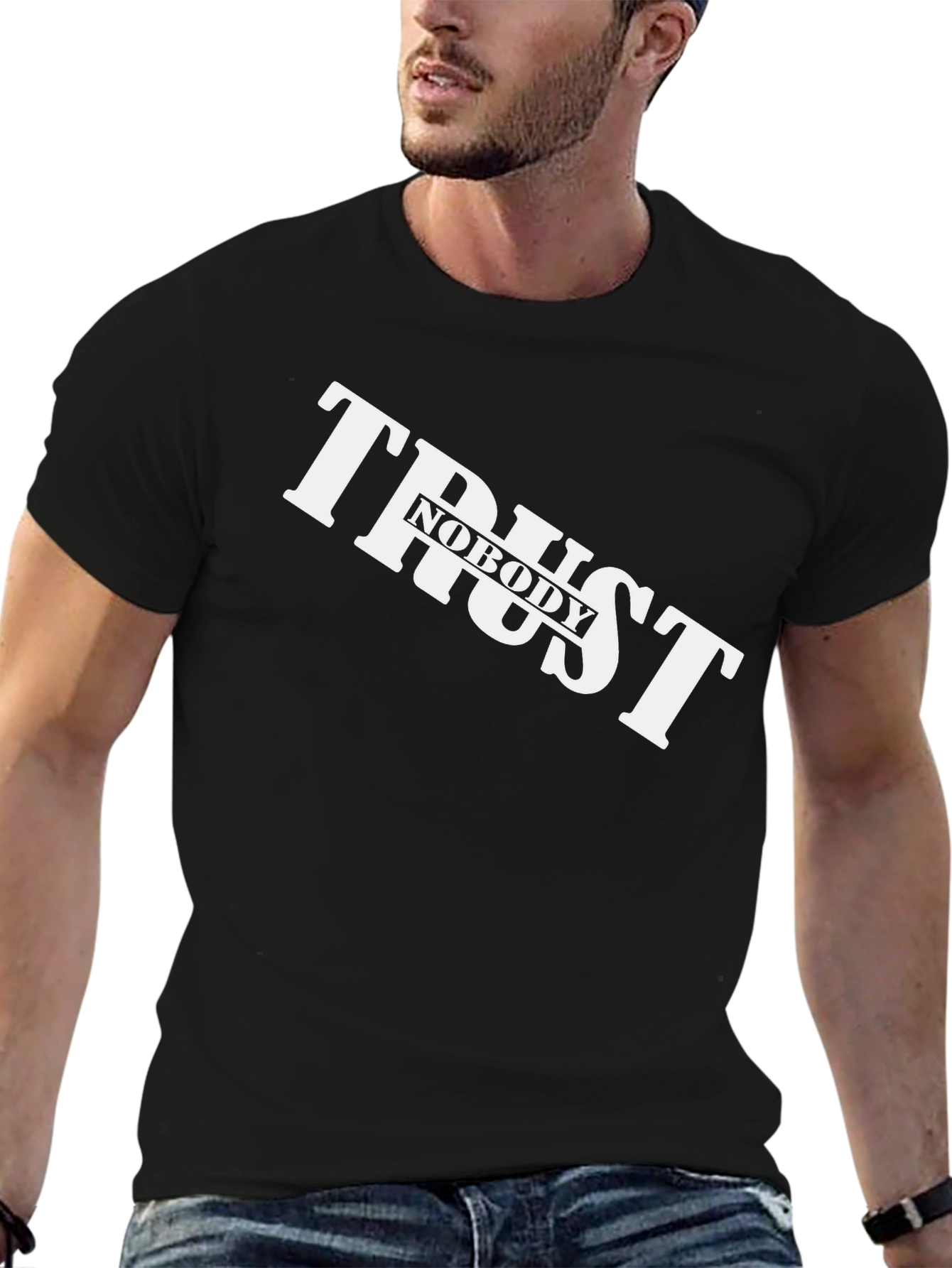 Black Trust Nobody Graphic Black T-Shirt view 6