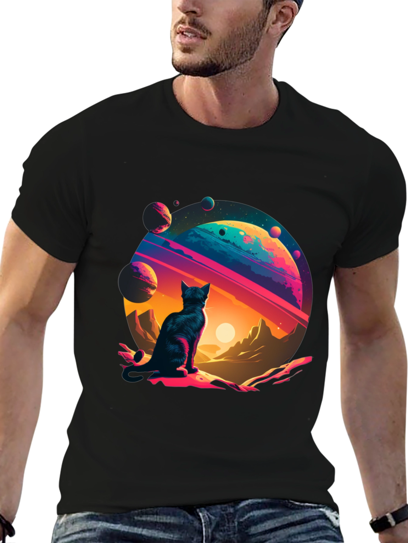 Black Cosmic Cat T-Shirt - Galaxy Adventure! view 6