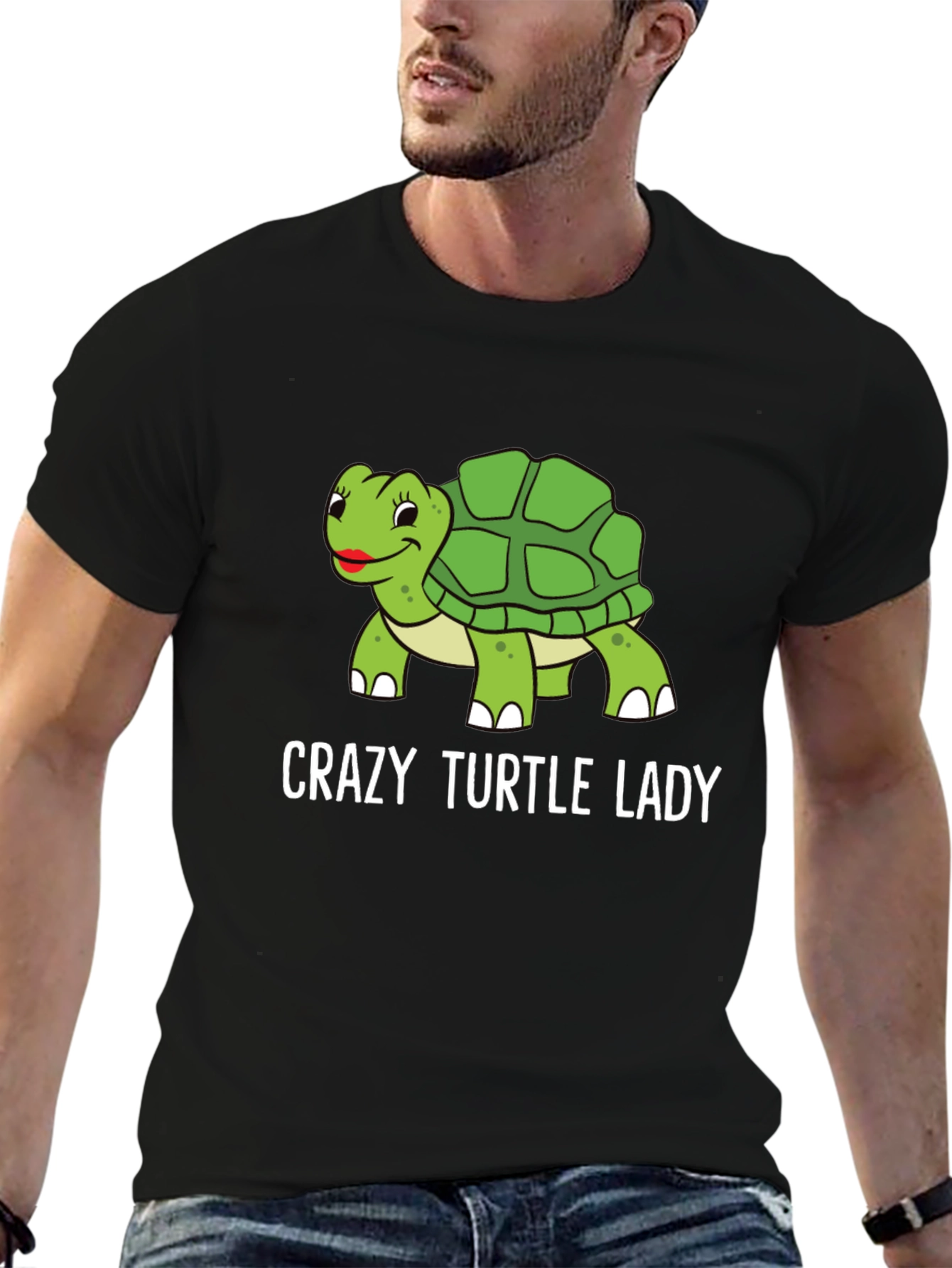Black Crazy Turtle Lady T-Shirt - Funny Turtle Lover Tee view 6